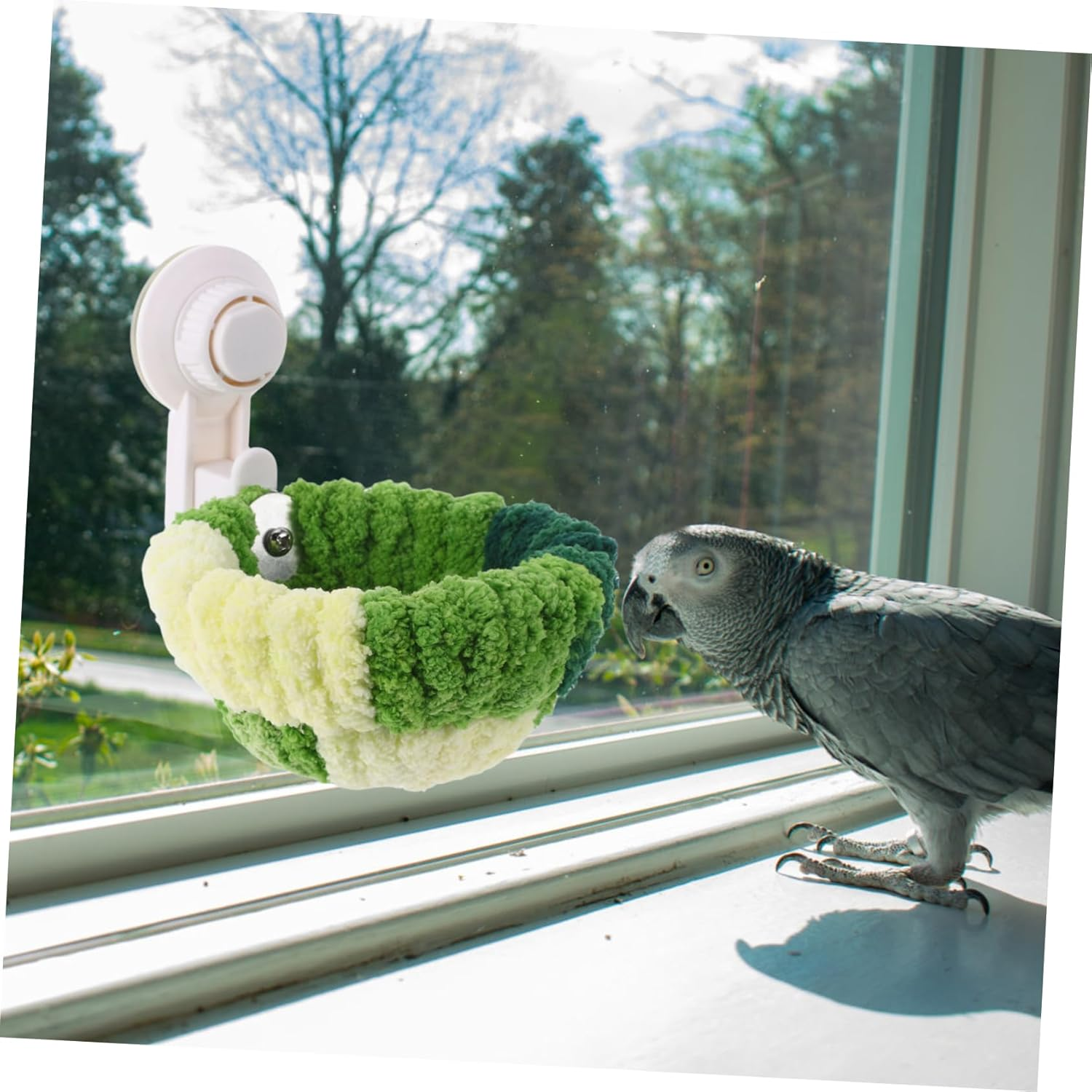 Generic Parrot Nest Little Bird Birdies Bird Nest with Suction Cup for Car Window Car Window Glass Bird Nest Plush Bird House for Cage Bird Snuggle Hut Winter Warm Bird Nest Metal Green image number 5