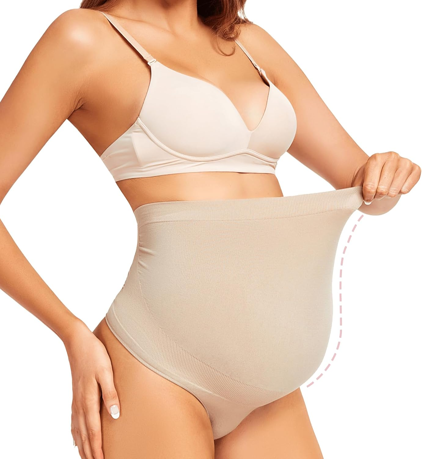 Maternity Underwear Thong over Bump - Pregnancy Shapewear over Belly Support Seamless Pregnant Panties for Women image number 7