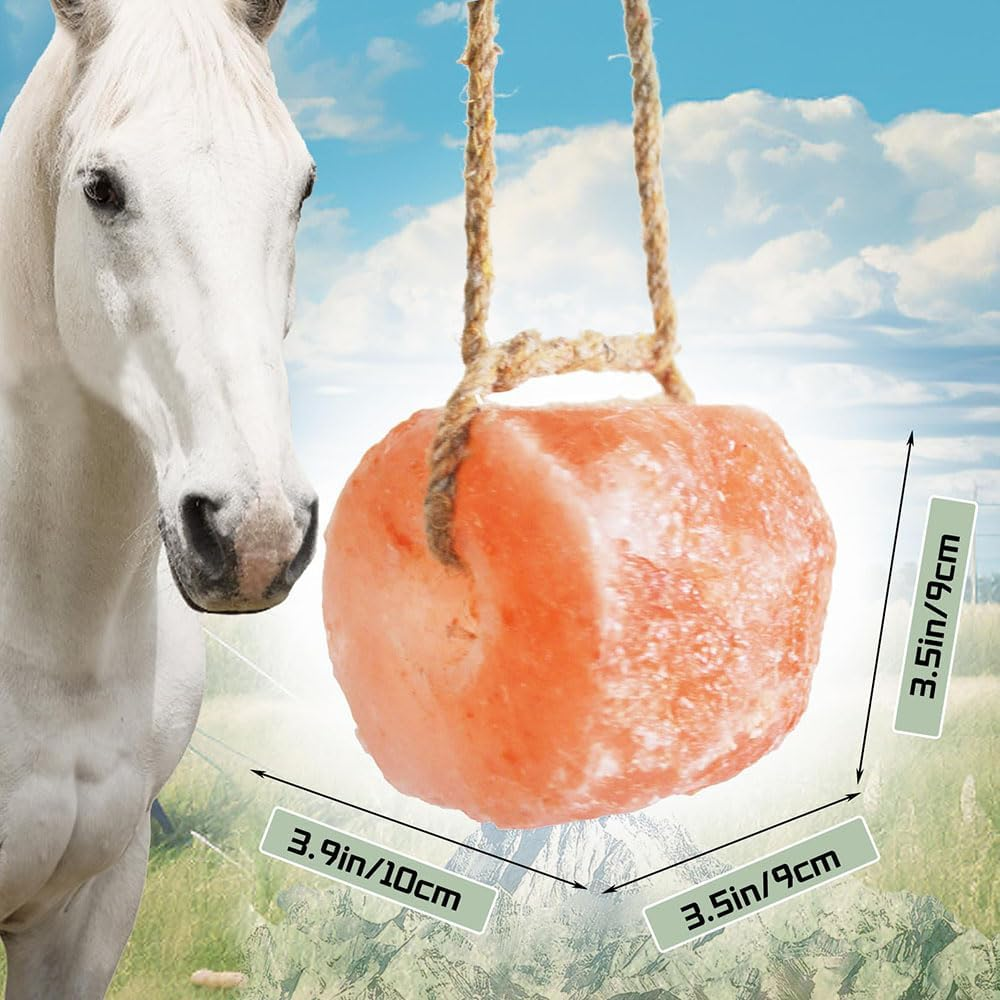 Himalayan Salt Lick Salt Block on Rope for Horse Animals Mineral Salt Licks;Natural Mineral Salt Block for Horses,Cattles,Deer,Goat,Livestock Long Lasting Original Pink Salt Lick (2.4-4.4Lbs) image number 2