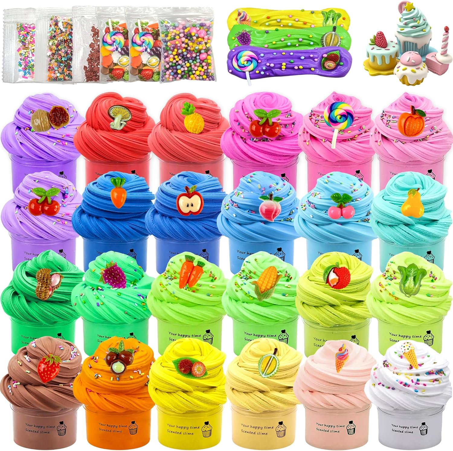 24 Pack Butter Slime Kits for Kids, Scented Non-Sticky Colorful Cloud Slime Toys, Art Crafts Soft Slime with Various Add-Ins for Girls Boys, Birthday Xmas Party Favours Gifts Stress Relief Toy image number 3