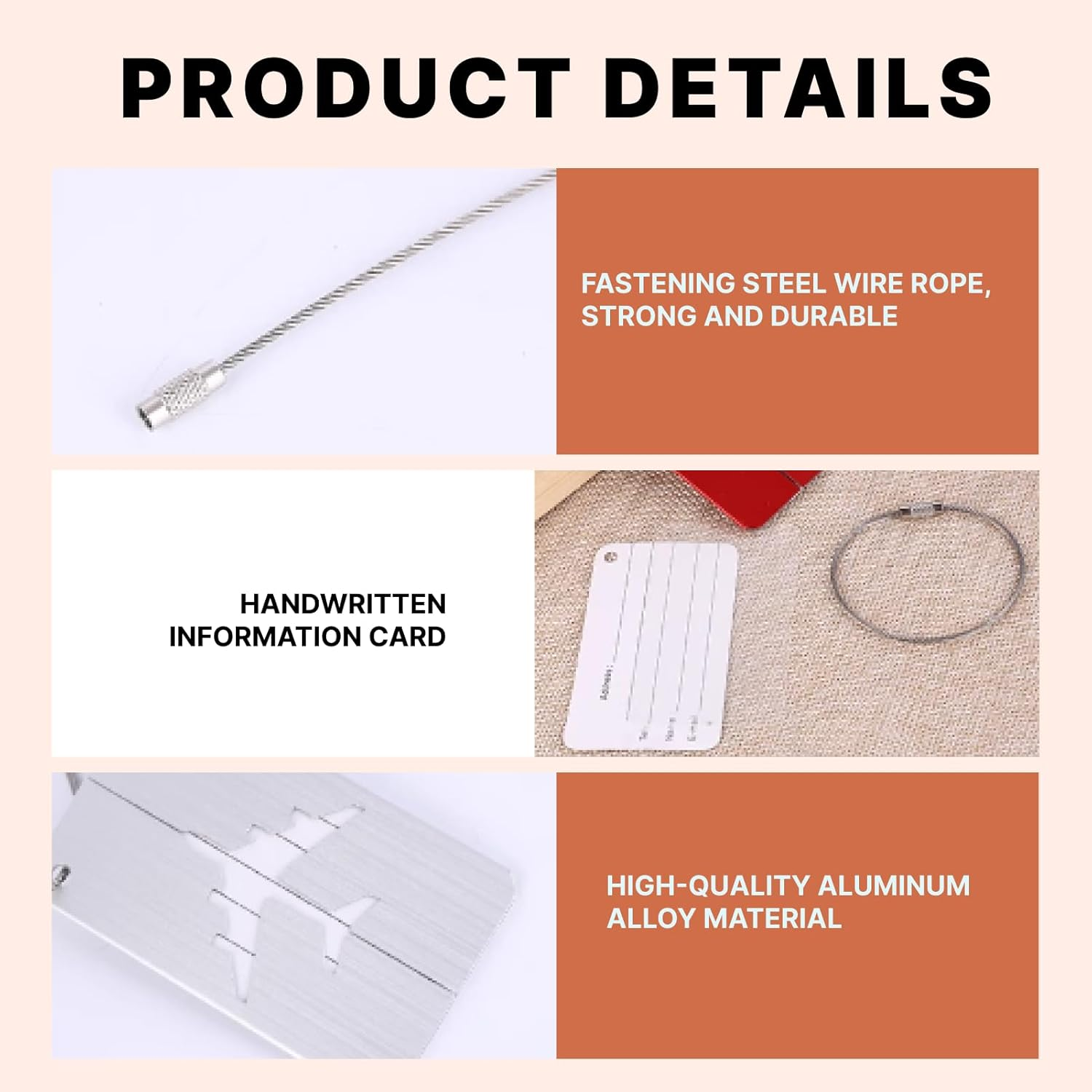 Fortuneglobe 8-Piece Aluminum Alloy Luggage ID Tags with Steel Wire Loops &ndash; Airplane-Themed Privacy Design for Suitcases, Bags & Travel Gear