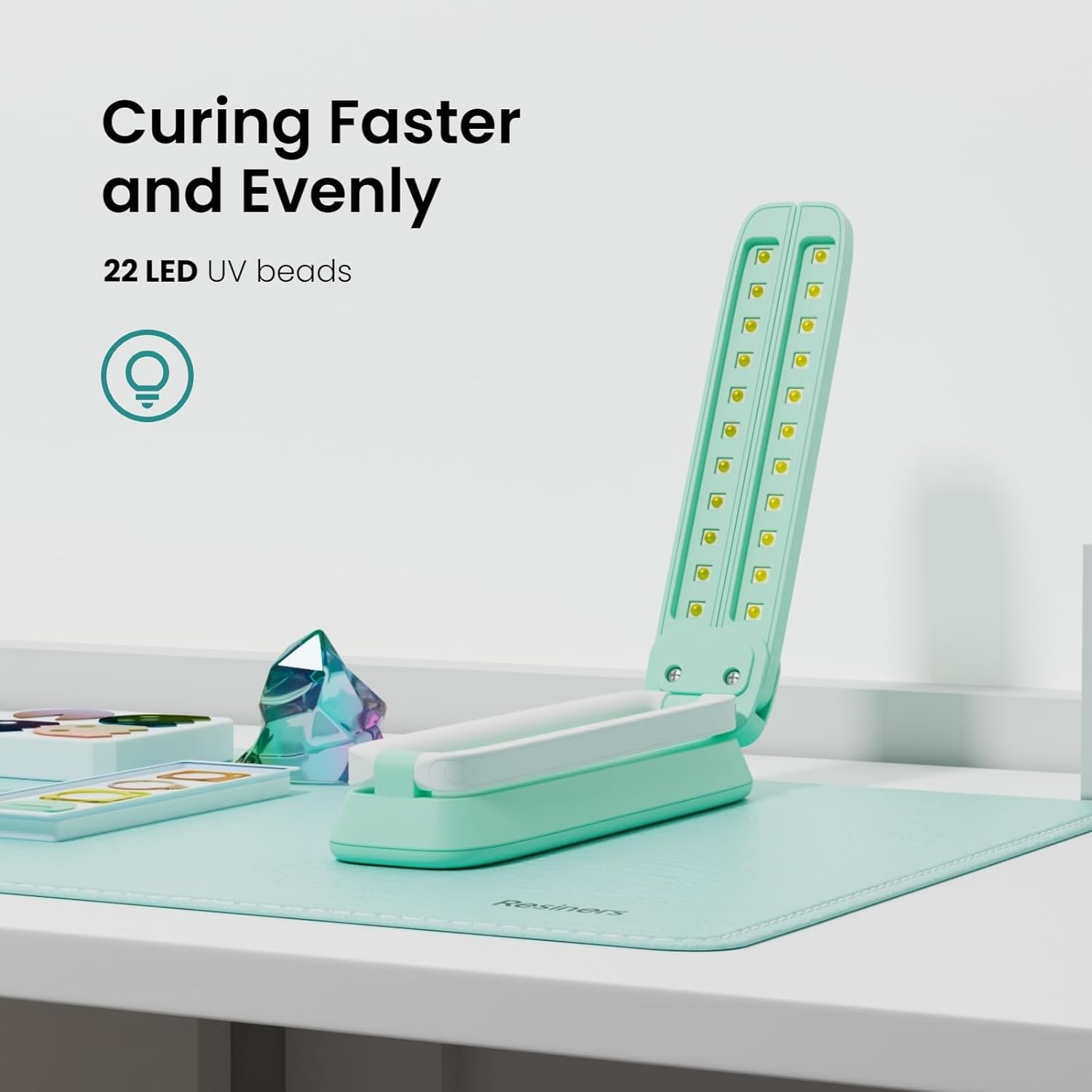 Resiners UV Light for Resin Curing, UV Resin Light, Wireless & Rechargeable UV Lamp, 3-In-1 Uses, Foldable Blacklight Ultraviolet LED, Craft Supplies Tools for Resin Molds, Jewelry Making, Mint Green image number 1