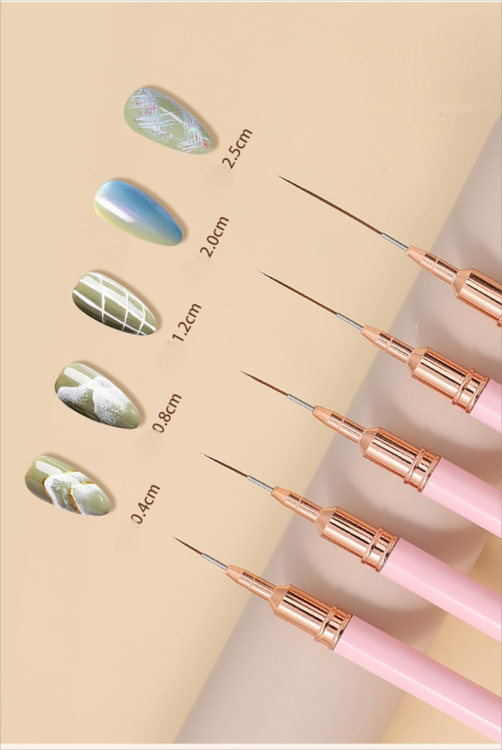 HIGHROCK 5PCS Nail Art Liner Brushes, Elongated Lines Nail Painting Drawing Pen Detailer Thin Liner,1Pc Dual-Ended Polygel Brush & Picker Brush Tool (PINK) image number 6