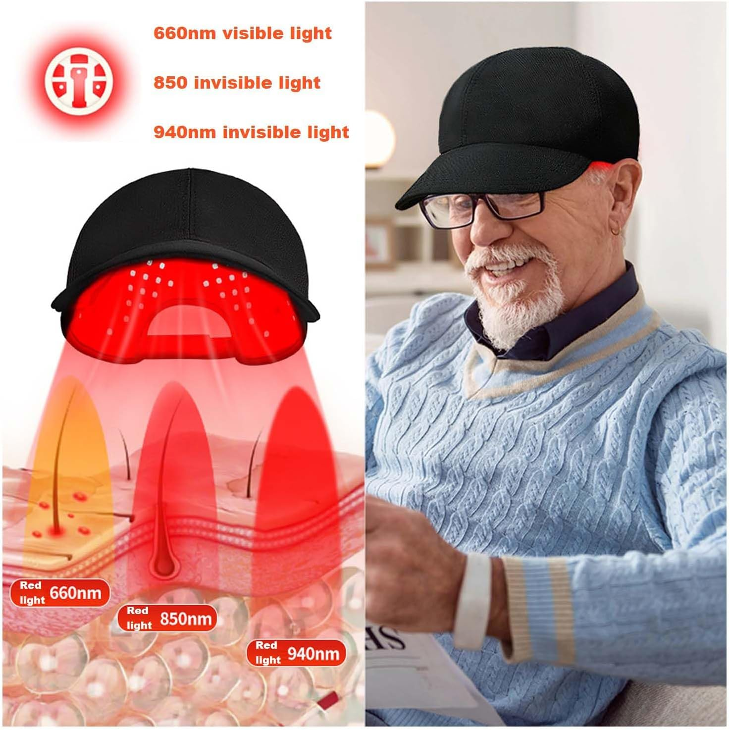 Therapy for Hair Growth|Red Light Hair Growth System|Hair Loss in Men & Women|Advanced Hair Regrowth System|Red Light Therapy Cap image number 4