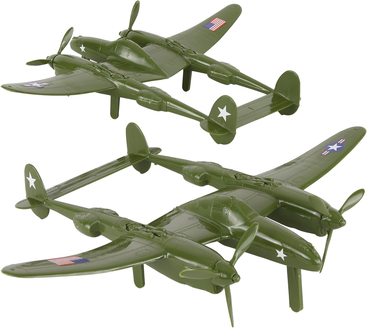 Timmee WW2 P-38 Lightning Fighter Plane - 2Pc OD Green Plastic Army Men Aircraft