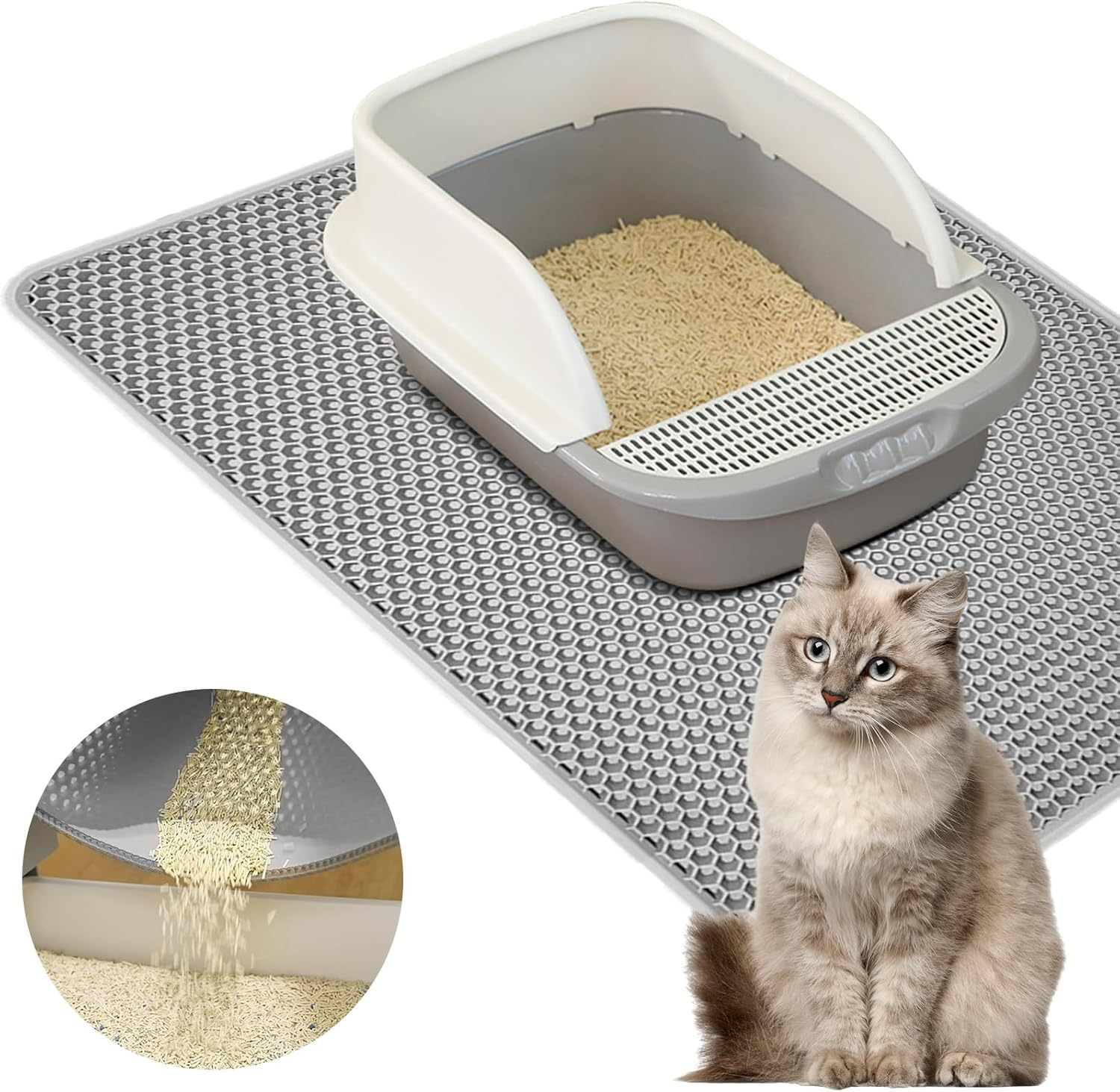 WIYETY Cat Litter Tray Mat 90 X 60 Cm Double Layer Cat Litter Mat Large Cat Litter Tray Mat with Waterproof and Non-Slip Honeycomb Design Cat Litter Mat EVA Material image number 2