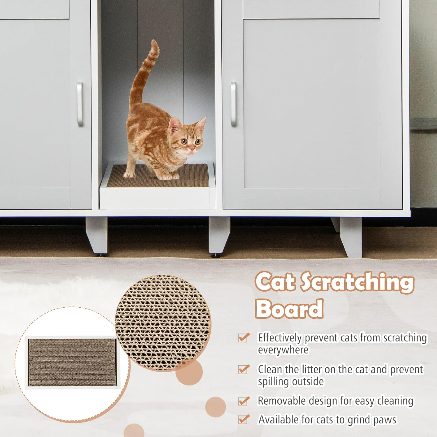 Costway Cat Litter Box Enclosure Bench, Hidden Cat Box Washroom W/Doors, Removable Scratch Box, Water & Scratch-Proof, Cat Washroom House End Table for Indoor Cat image number 1