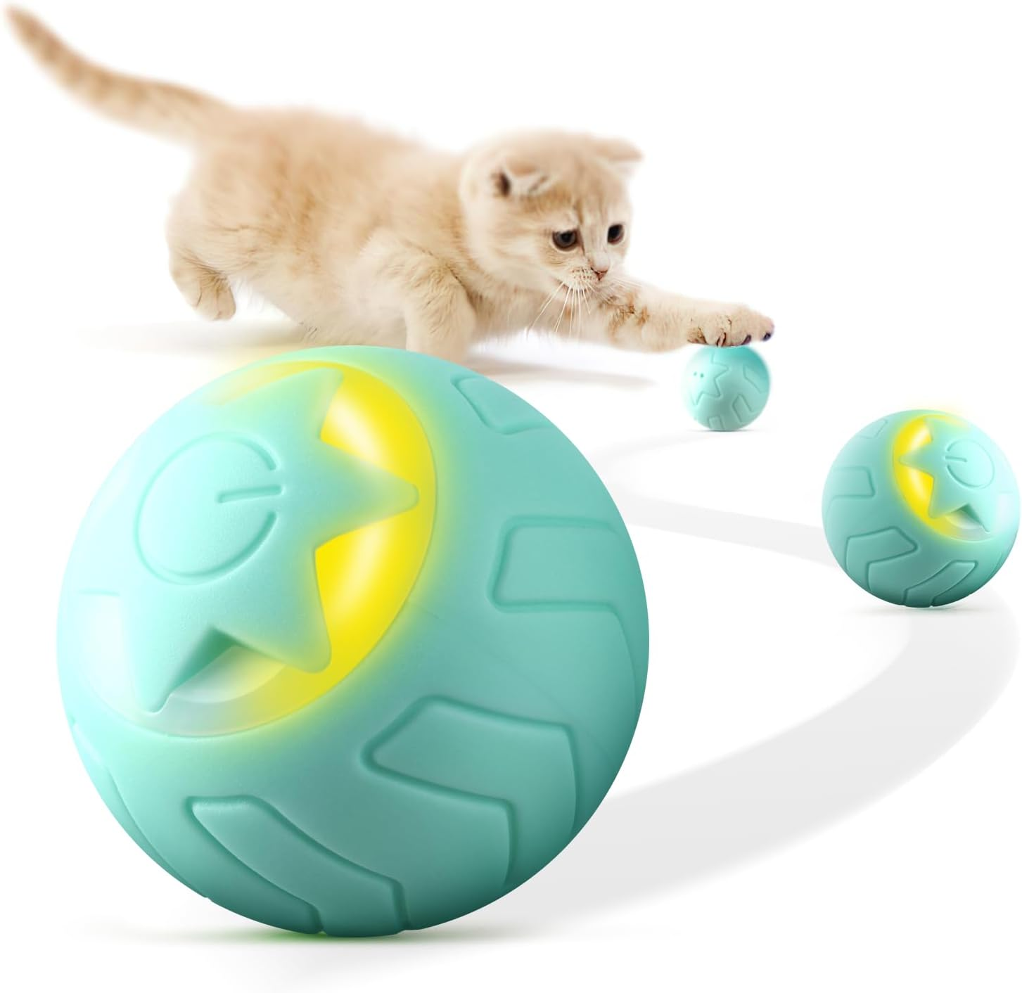 Interactive Cat Toy Ball, Baytion Cat Balls Automatic Moving Rolling Cat Toys for Indoor Cat Kitten, with 2 Modes, LED Lights Changeable, Type-C Rechargeable, Mintgreen image number 5