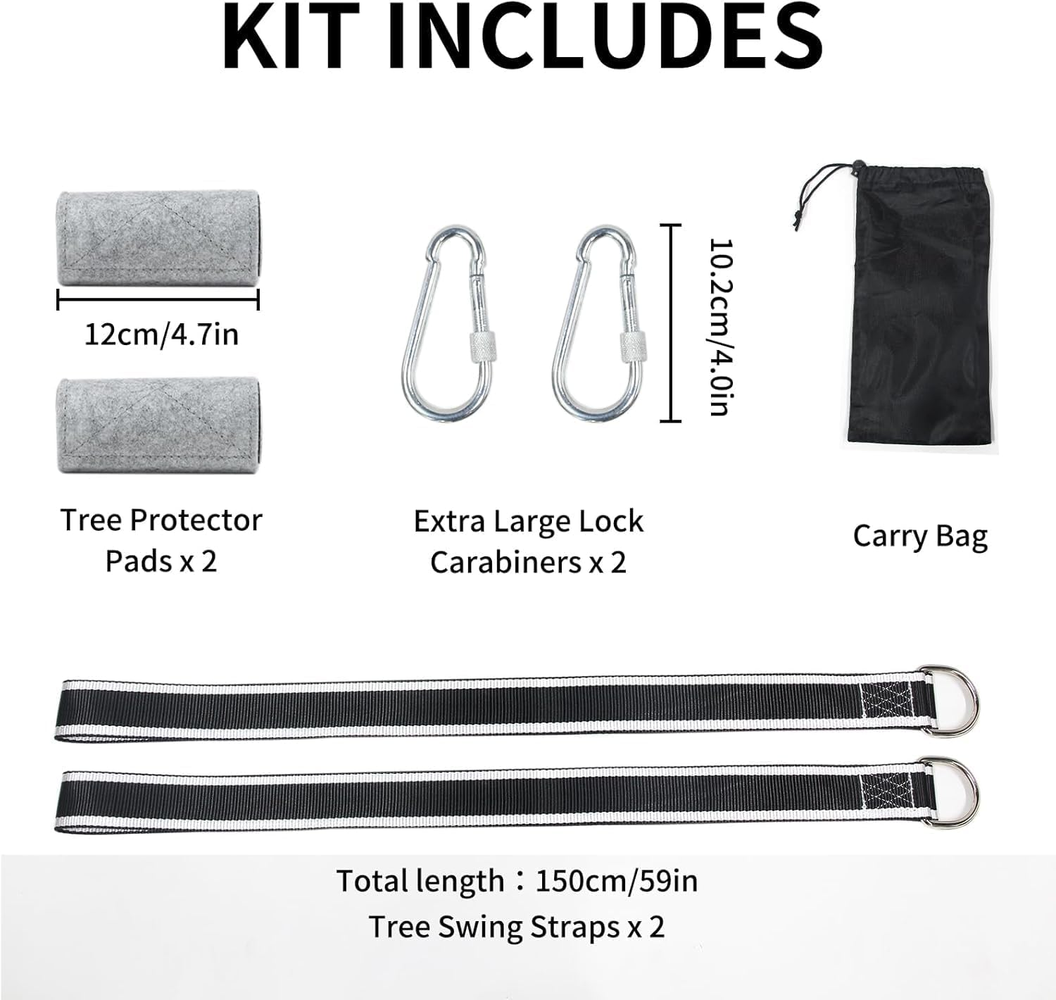 Tree Swing Hanging Strap Kit, Tree Swing Sling 2200 Lbs 5Ft Extra Long with Safer Lock Snap Hook for Hammocks, Easy Fast Installation Swing Hanging Set Perfect for Tree Swing & Hammocks (Black-White) image number 5