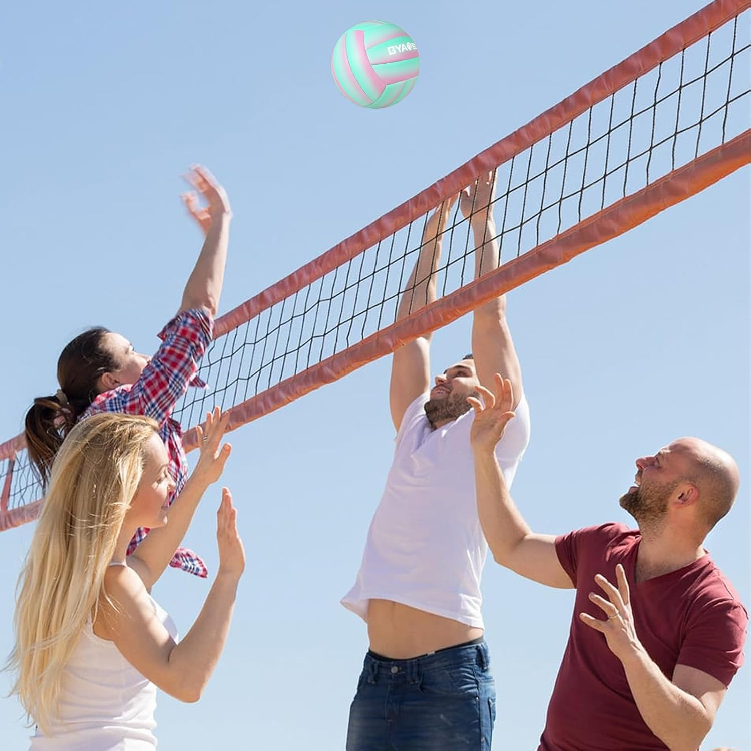 BYAOSUN Volleyball, Beach Volleyball, Soft Volleyball Ball for Indoor, Outdoor, Beach, Size 5 Volleyballs for Beginners, Teenagers, Adults (Green Pink) image number 1