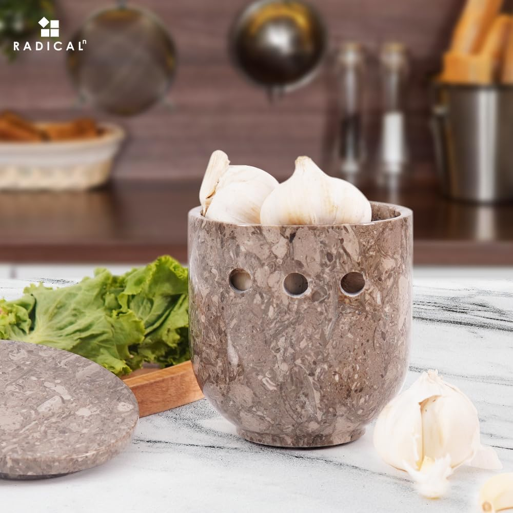 Radicaln Marble Garlic Keeper Oceanic 4.5" Inches Handmade Garlic Holder Countertop Ideal Garlics Saver & Keeper, Onion and Garlics Storage - Oceanic image number 4