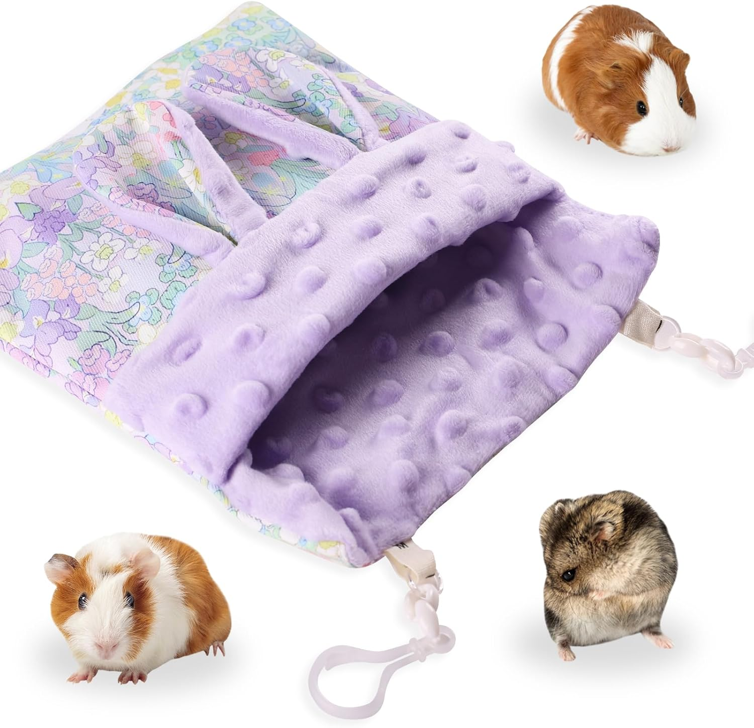Fnaobai Sugar Gliders Sleeping Pouch Hamsters Velvet Hanging Hammocks Bed Carrier with Strap Squirrels Marmosets Guinea Pig Warm Swing Carry Pouch Cage Accessories for Small Animal (Purple)