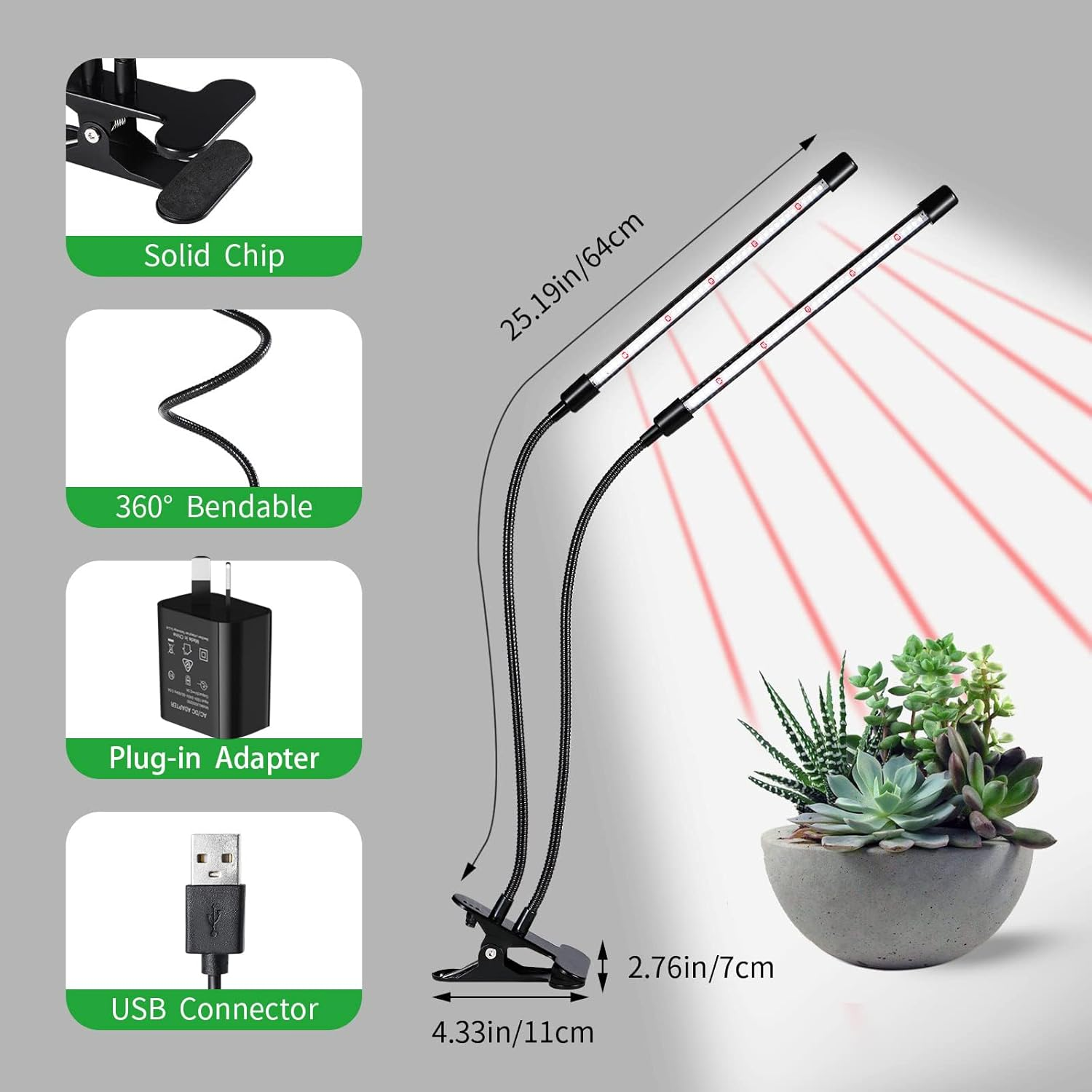 Grow Lights for Indoor Plants, Upgrade 84 Leds Clip Plant Lights, Full Spectrum LED Plant Growing Lamps with Flexible Gooseneck, 3/9/12H Timer, 3 Spectral Modes, 10 Dimmable Levels(2 Head 1 Pack) image number 1