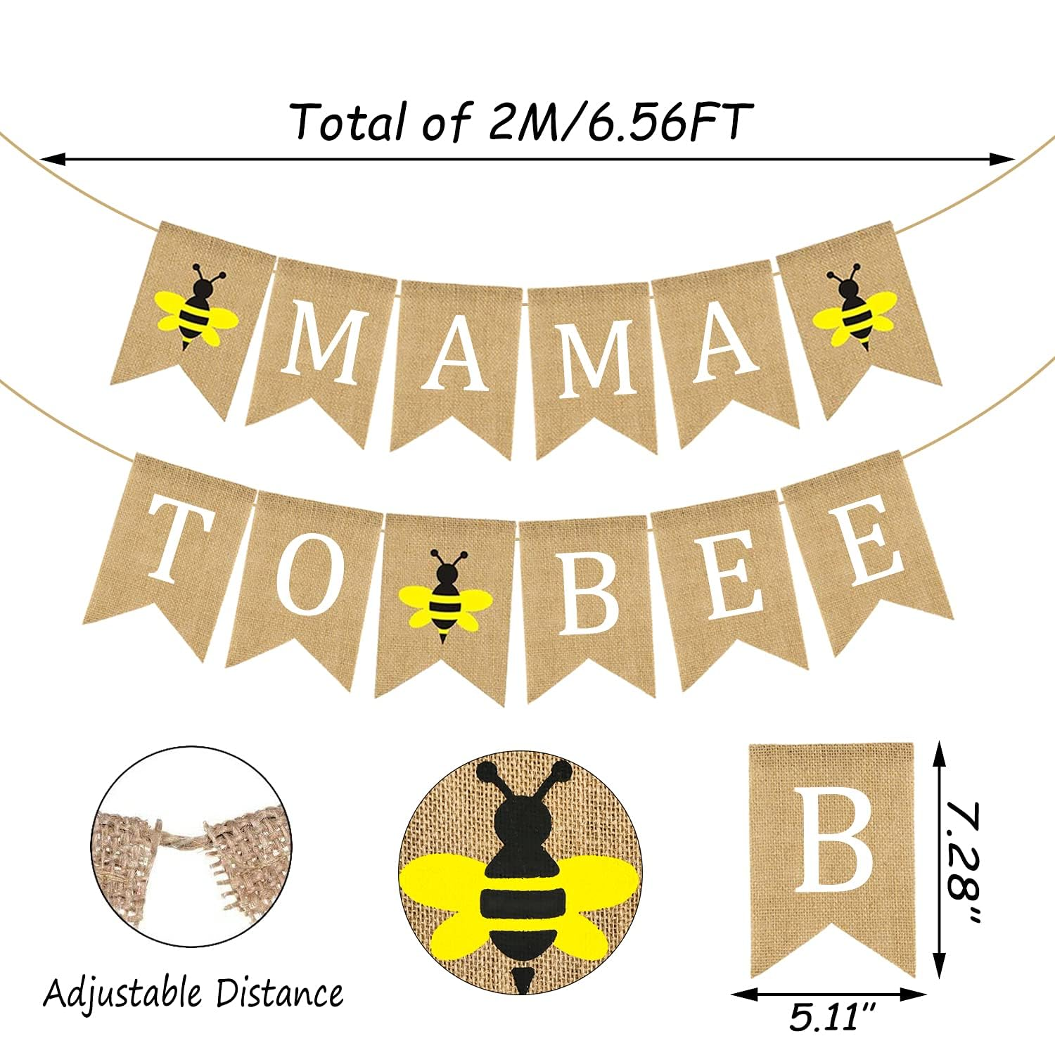Mama to Bee Burlap Banner Jute Bumble Bee Burlap Bunting Baby Shower Party Banner Gender Reveal Bunting Flag Garland Oh Baby Burlap Garland Vintage Welcome Baby Banner for Boy Girl Party Decor image number 3