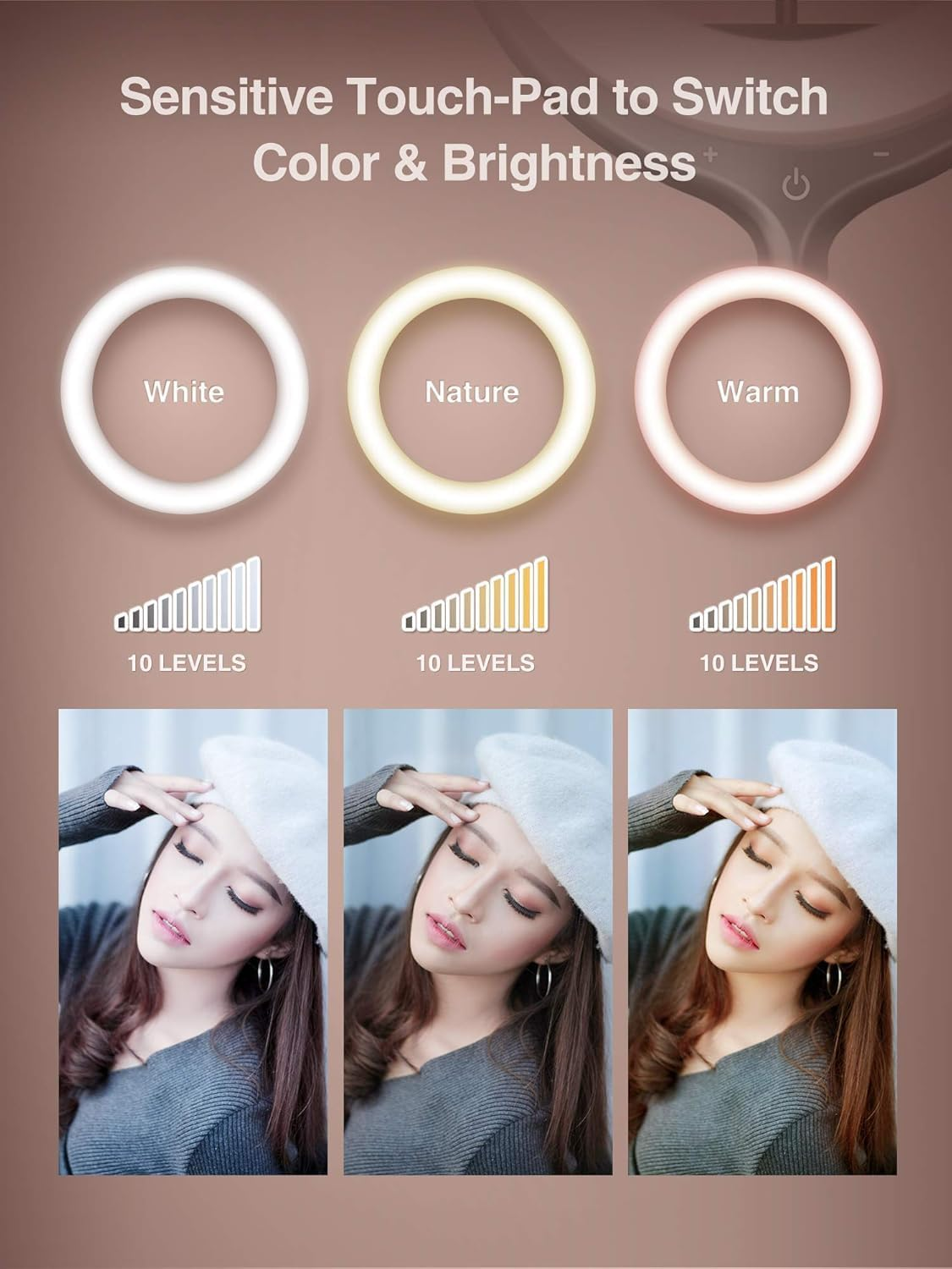 10&rsquo;&rsquo; Led Ring Light for Laptop Zoom Meeting & Video Conferencing, Desk Video Conference Lighting for Computer Webcam, Selfie Ring Light with Stand & Phone Holder for Streaming/Youtube/Makeup ﻿ image number 3