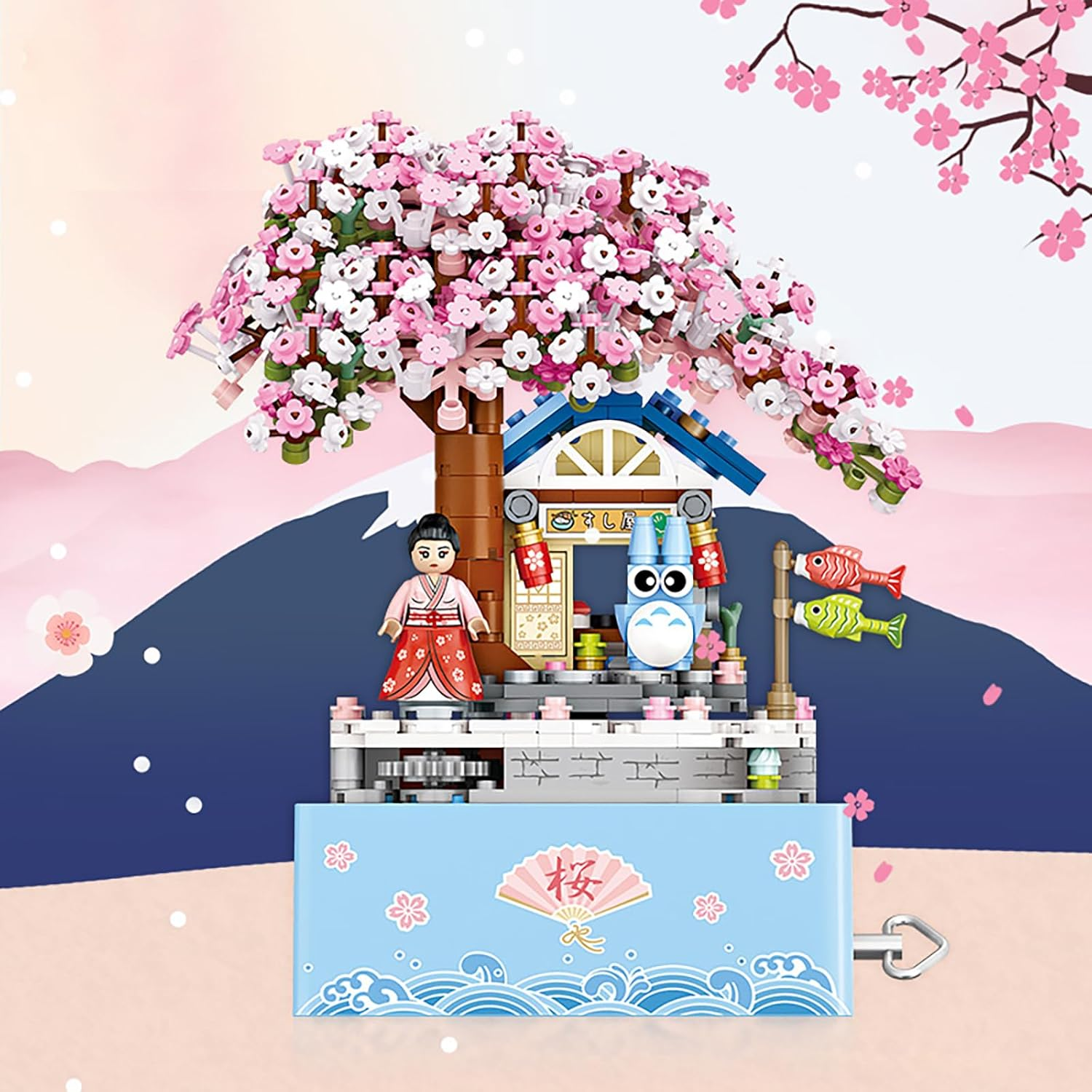 Mini Brick Sakura Music Box with Rotating Display, Sakura Music Box Building Blocks Set &ndash; 806Pcs Mini Brick DIY Cherry Blossom Tree Kit for Adults & Kids, Rotating Display Model Gift image number 6