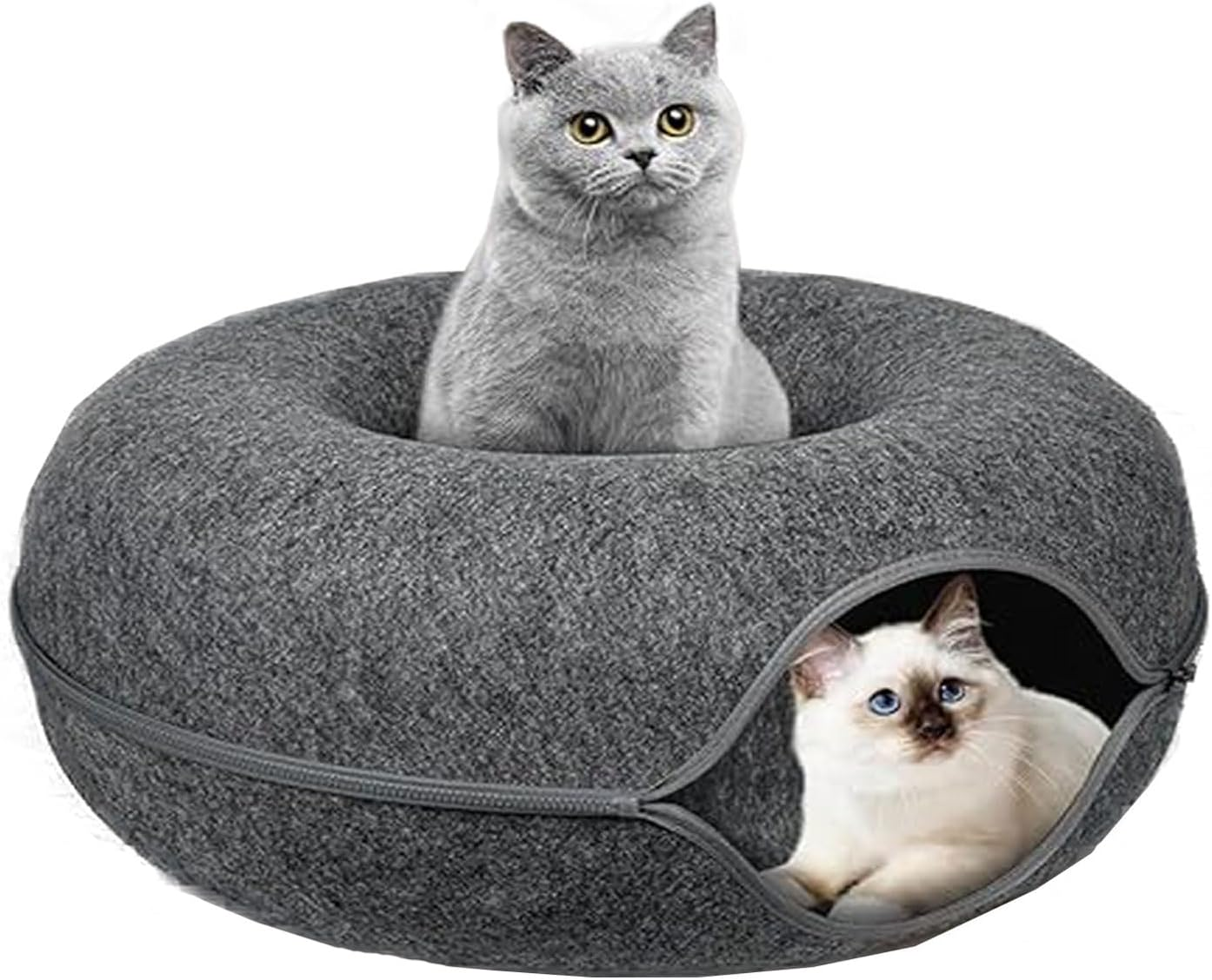Yqkangzhu Cat Cave and Tunnel Bed for Multiple Large Cats up to 9 Lbs, 20*20*8 Inch Peekaboo for Indoor Cats, Scratch Detachable and Washable Meow Mansion Donut Bed (M) image number 2