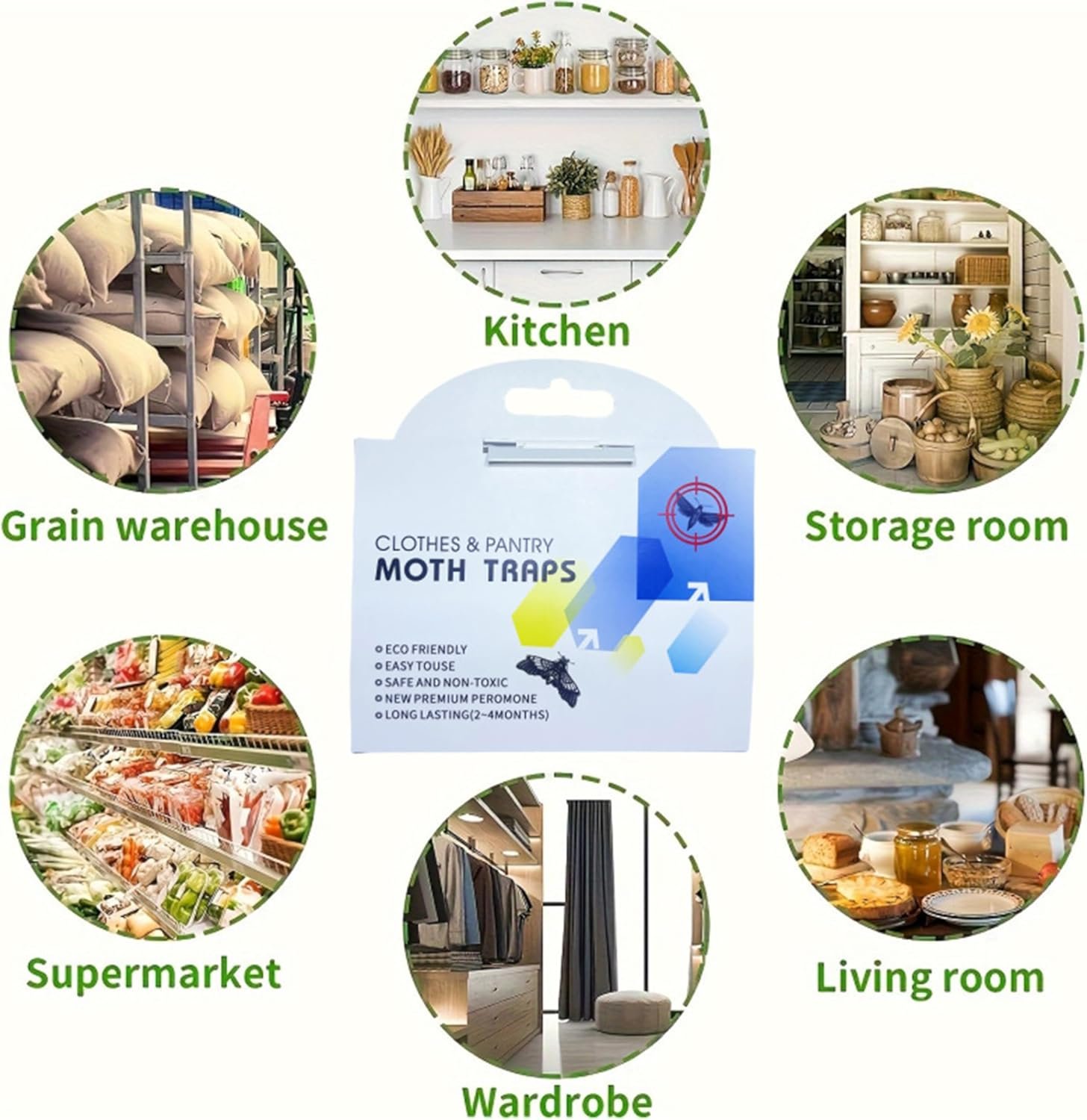 4-Pack Pantry Moth Traps with Pheromones: Efficient, Safe, Non-Toxic Sticky Glue Traps for Indoor Food Cupboards and Kitchens