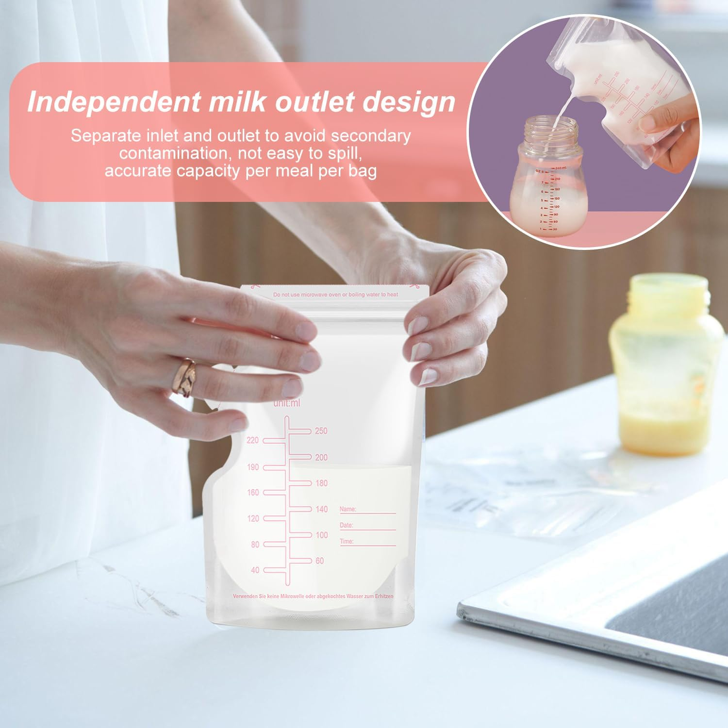 Breast Milk Sstorage Bag 30PCS, Breastmilk Storage Bags, Breastfeeding Disposable Milk Storage Bag, Disposable Milk Storage Bag with 8.8 Ounce Spout Type, No-Leak Milk Freezer Storage Pouche image number 5
