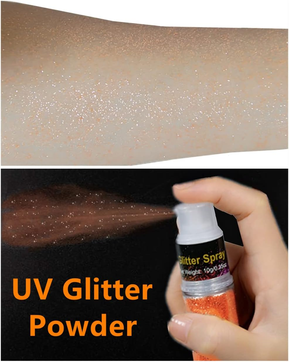 Go Ho UV Orange Hair and Body Glitter Spray, Festival UV Effect Glitter Powder Makeup for Hair/Body/Clothes,Dry Powder Spray Loose Sparkle Makeup,10G - Red image number 2
