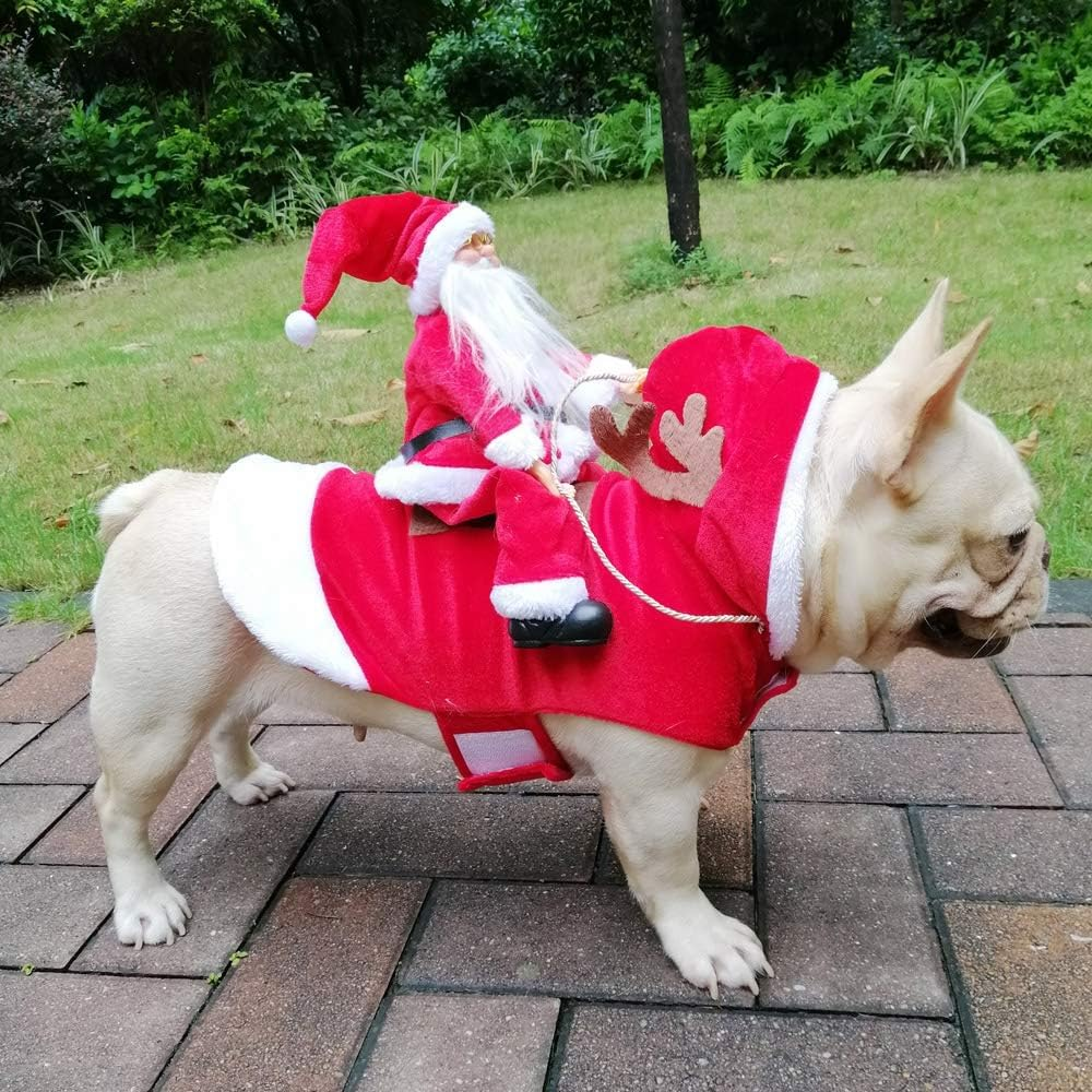 Santa Dog Costume Christmas Pet Clothes Santa Claus Riding Pet Cosplay Costumes Party Dressing up Dogs Cats Outfit for Small Medium Large Dogs Cats (M(Neck:11.8-15" Chest:18.1-22.4")) image number 5