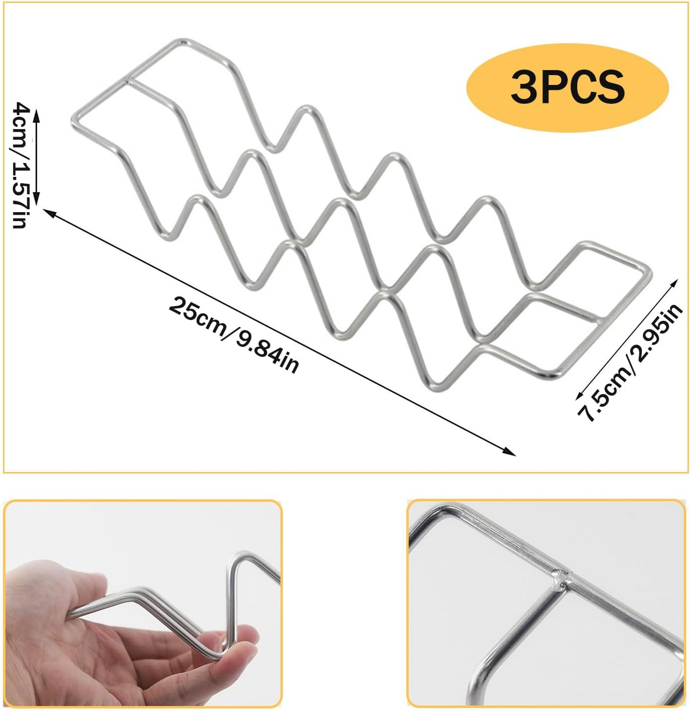 3Pcs Taco Holder, Stainless Steel Taco Shell Holder Stand, Hold 3 or 4 Hard or Soft Shell Taco, Taco Tray Plates for Bar Kitchen Baking, Oven Dishwasher and Grill Safe, Gifts Accessories image number 3