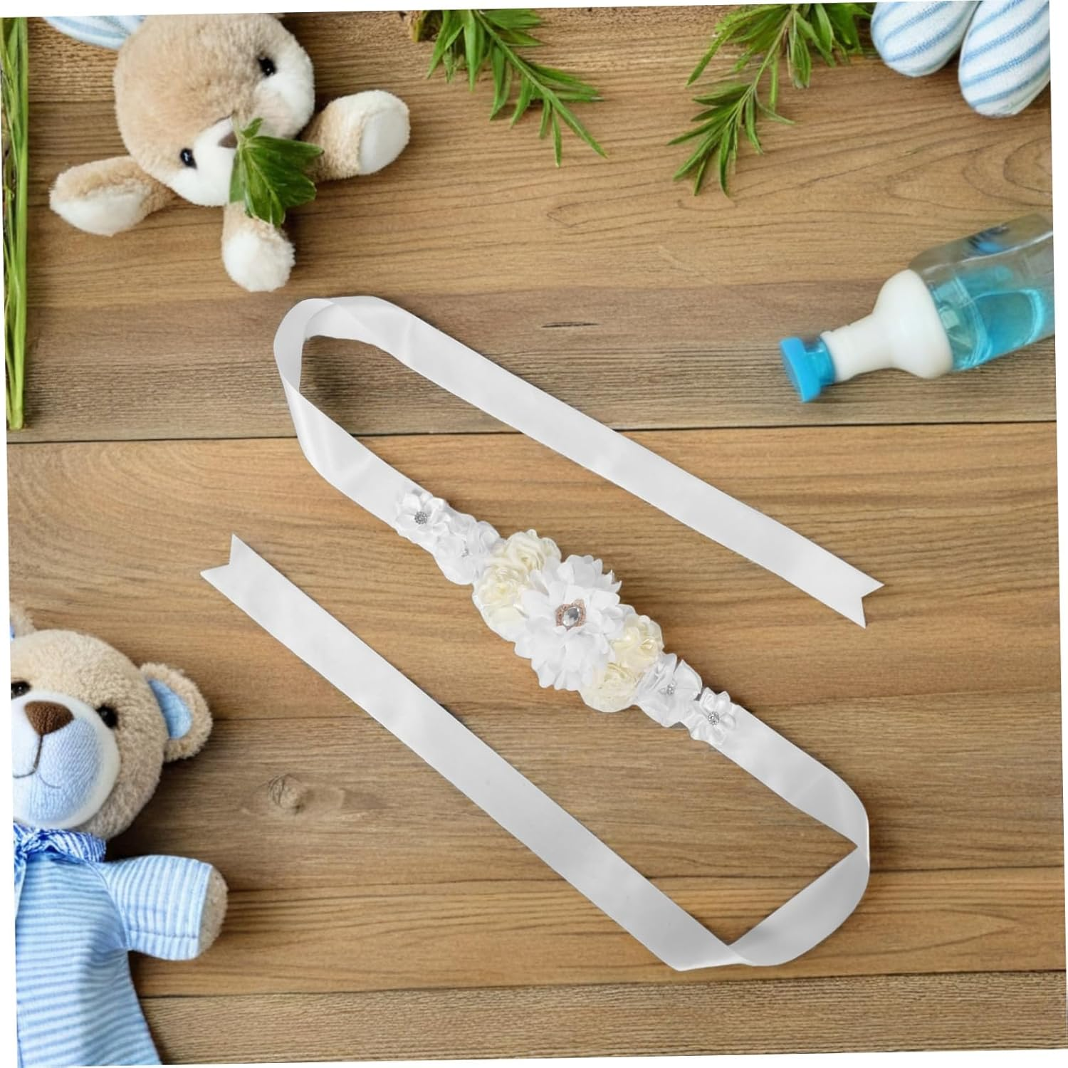 SHOWERORO Adjustable Maternity Flower Sash Belt with Back Support for Pregnant Women Elastic Stretchable Belly Band for Shower Pregnancy Photography And image number 2