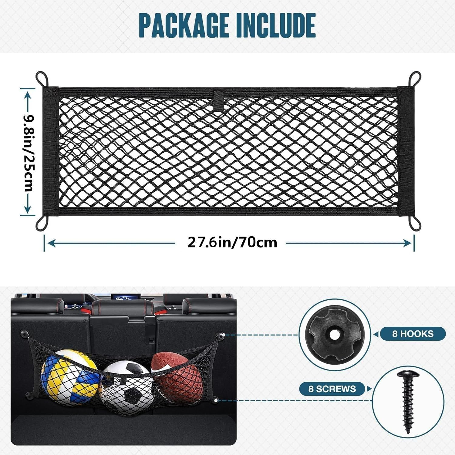 2Pcs Stretchable Elastic Automotive Cargo Nets with Mounting Screws and Hooks, Small Cargo Net Pocket Storage Mesh Net Elastic Automotive Cargo Nets Storage Pouch for Car Truck SUV image number 4