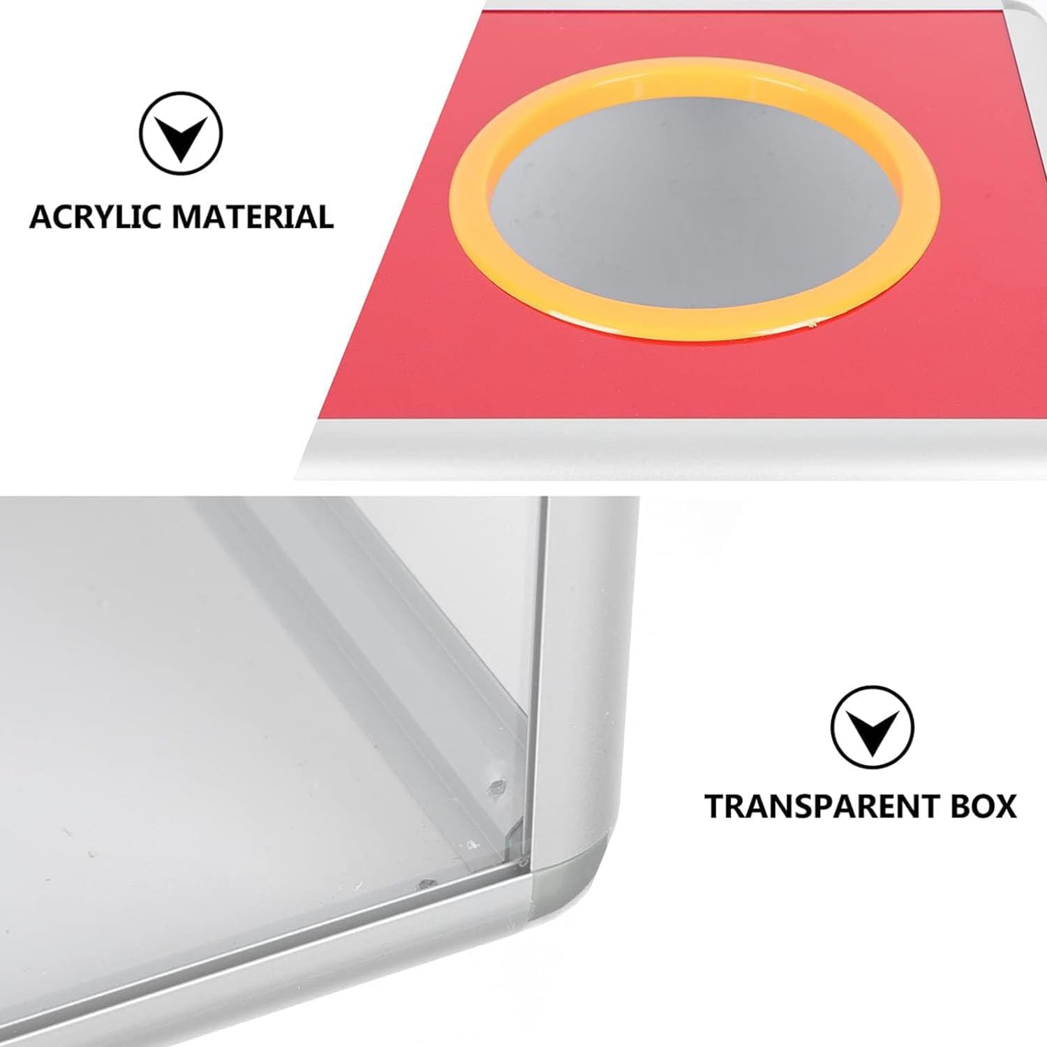 Lucky Draw Box Donation Ballot Box, Aluminum Alloy Props Transparent Ticket Holder, Square Raffle Ball Game Box Fundraising Cubic Storage Container, Clear Suggestion Comment Vote Tip Jar image number 4