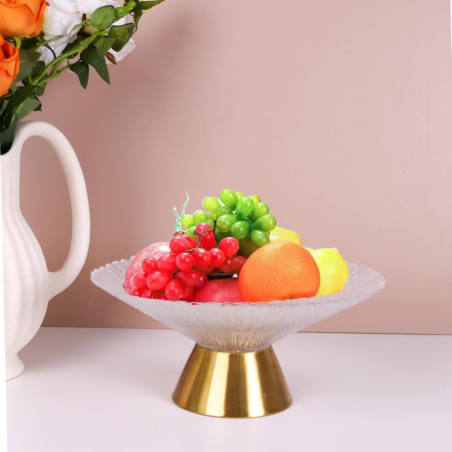 Fruit Bowl, Glass Plates, Fruit Serving Tray, Copper Bottom Glass Fruit Plate, Fruit Trays for Party, Snacks Serving Tray image number 2