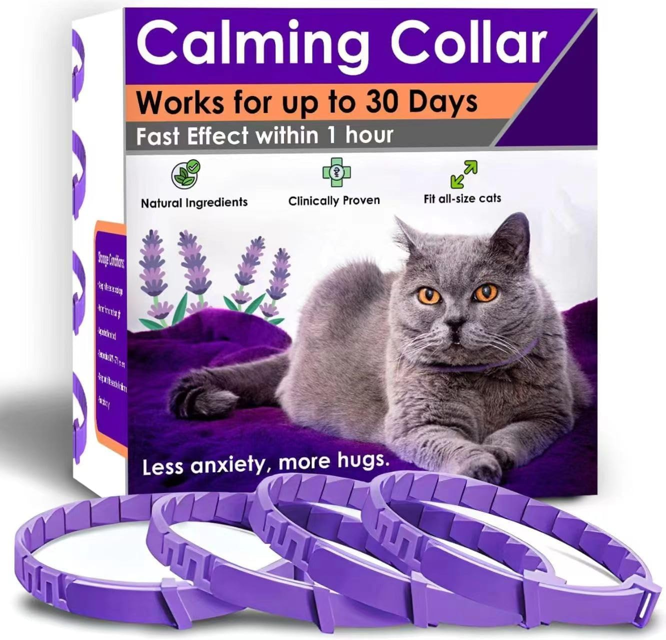 Cat Collar,4Pack Calming Collar for Cats &ndash; Pheromone Cat Calming Collar Cat Anxiety Relief and Stress &ndash; Adjustable Water Resistant Breakaway Calming Collars Natural Ingredients Pheromones Rapid Effect