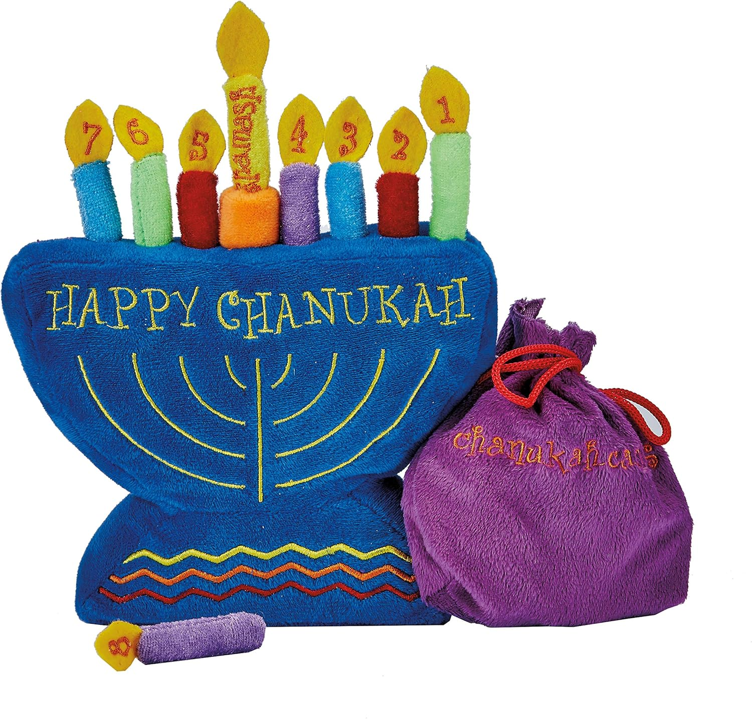 Rite Lite Plush Chanukah Menorah Toy - with Drawstring Pouch for Candle Storage, Great Toy for Hannukah, Add 1 Candle Each Night image number 1