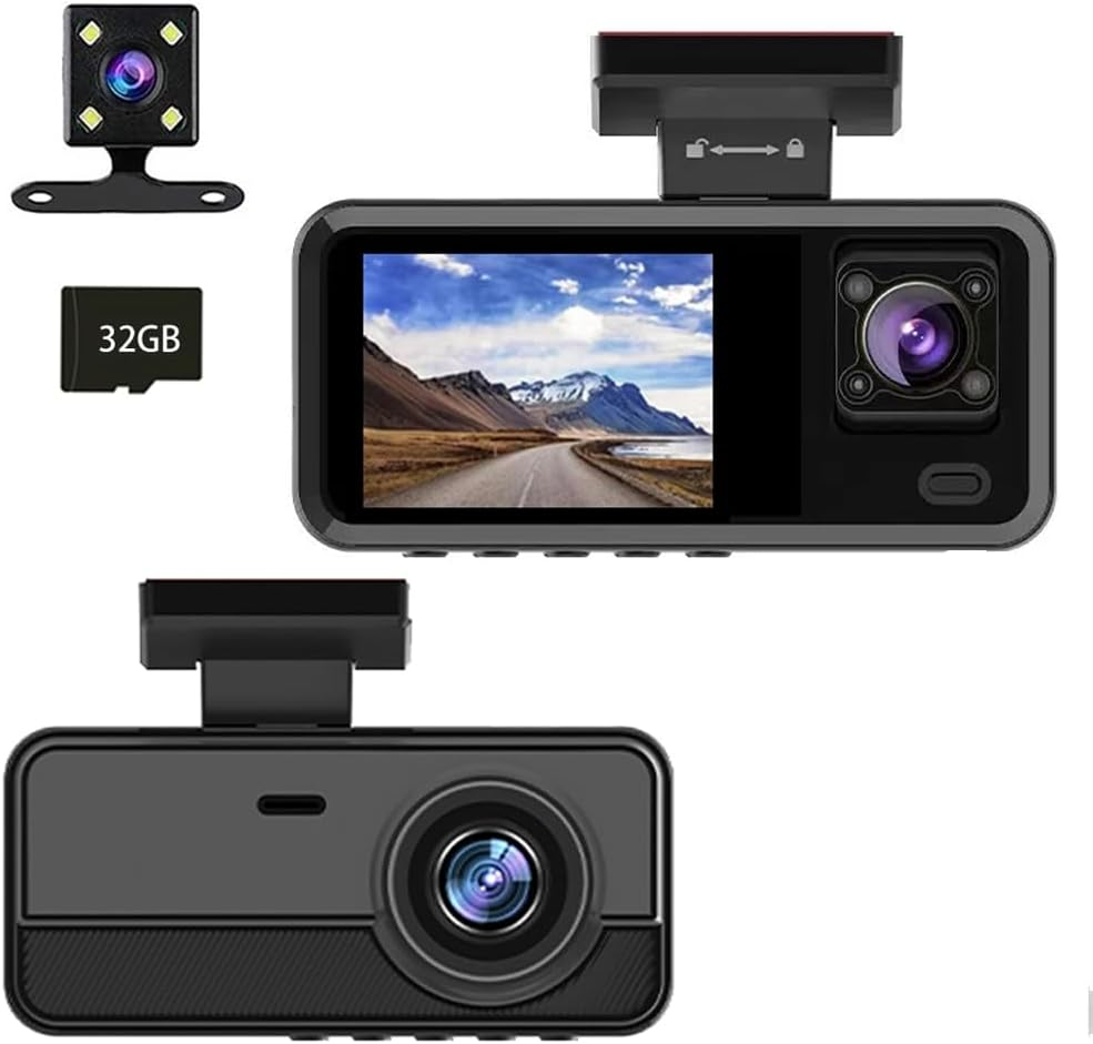 3 Channel Dash Cam Front and Rear inside for Cars, Full UHD Car Camera Front Rear with 32GB Card image number 3