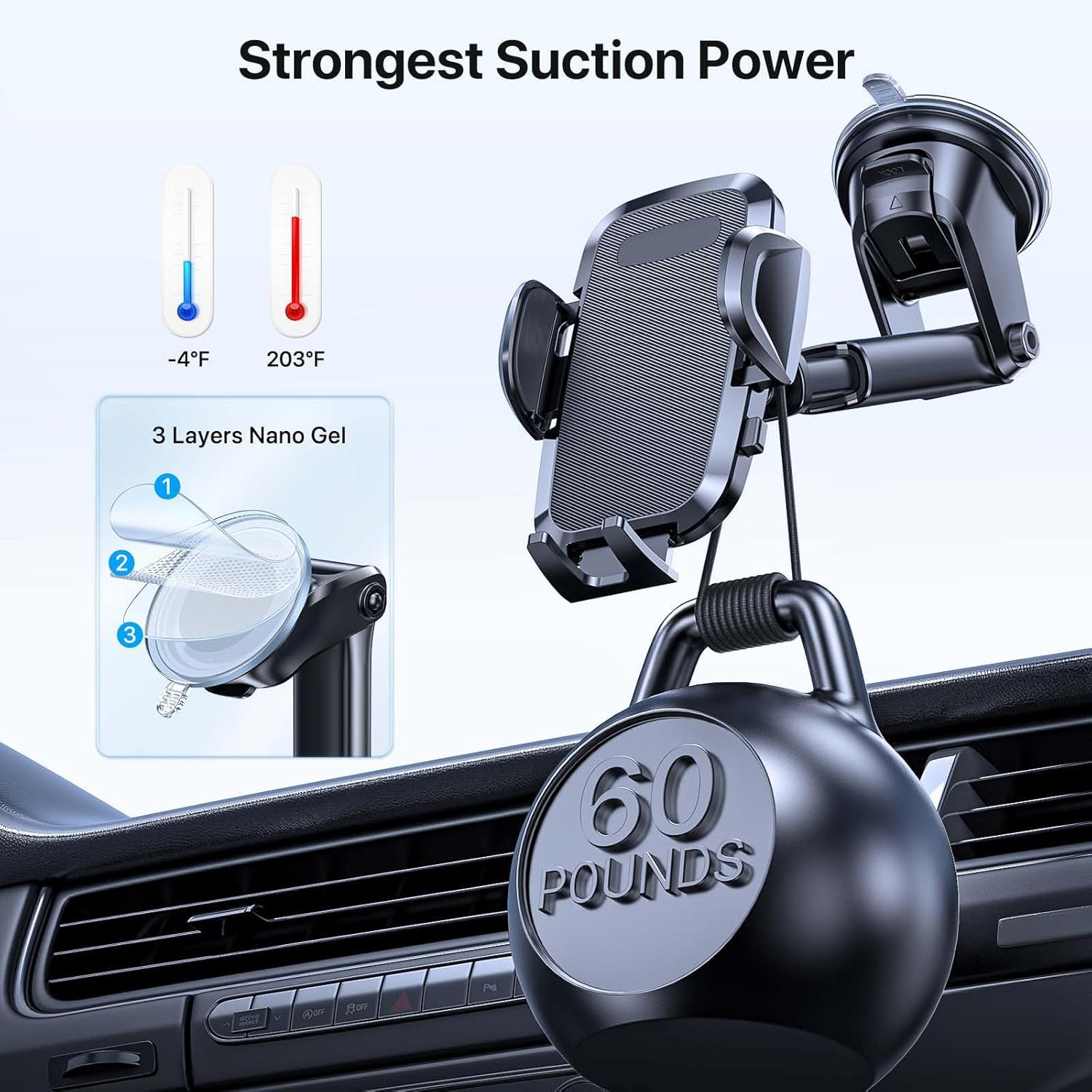 Phone Holder Car Mount for Iphone [Powerful Suction] Phone Mount for Car Dashboard Windshield Air Vent Universal Accessories Automobile Phone Holder for Iphone 15 Pro Max 14 13 XR XS for Samsung image number 3