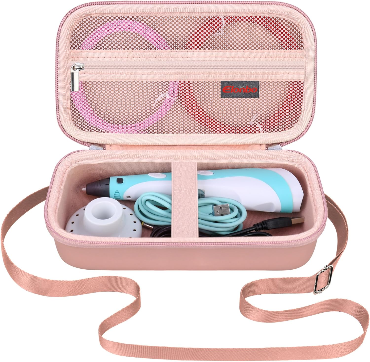 Elonbo Hard Case for SCRIB3D P1 3D Printing Pen/For 3Doodler 3D Pen Set for Kids, 3D Pen Case Travel Holder with Shoulder Strap, Mesh Pocket Fits Pen Filament, Charger and Cable, Purple (Case Only)