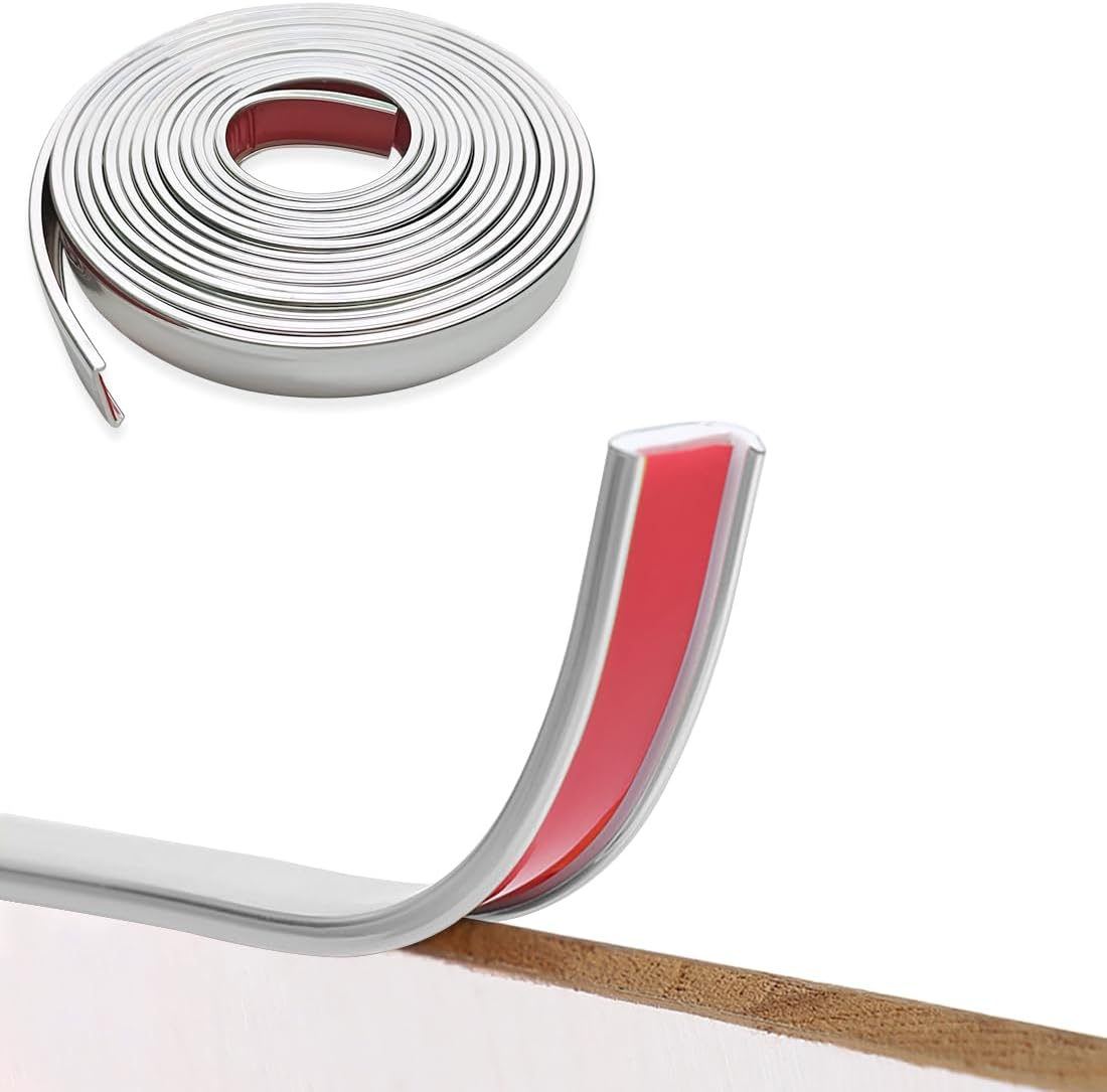 U-Shape Furniture Edge Banding, 5M Flexible Peel and Stick Edge Banding, Self Adhesive Edge Banding, DIY Furniture Edge Trim for Table, Cabinet, Furniture Restoration (18Mm,Silver)