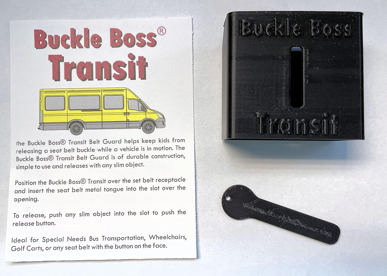 Buckle Boss Transit &ndash; Seat Belt Guard for Front-Facing Button Belts &ndash; Compatible with School Buses, Wheelchairs, Golf Carts image number 3