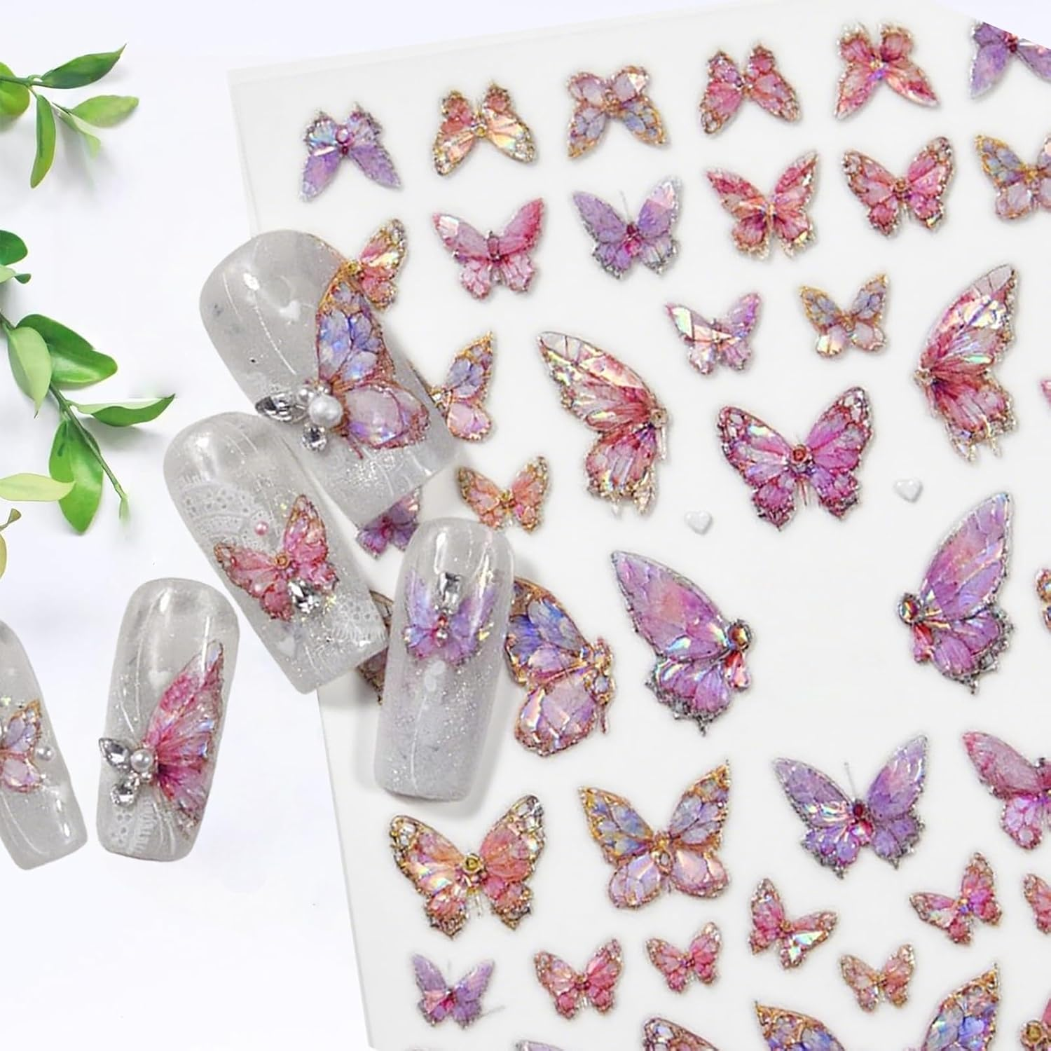 Butterfly Nail Art Stickers,5D Embossed Adhesive Decals Nail Art Supplies,Manicure Accessories for Women Girls DIY Nail Art Decorations Supplies (Butterfly) - Butterfly image number 2