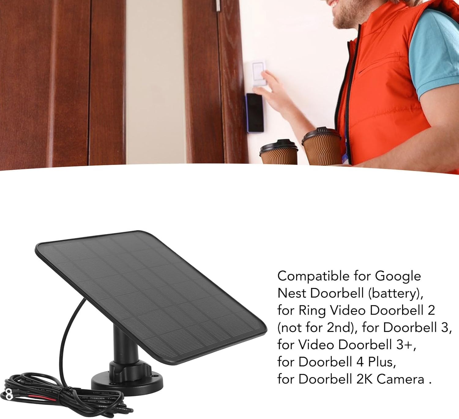 Solar Panel for for Nest Camera, 12W Solar Panel Solar Panel Charger IP66 Waterproof 360 Degree Adjustable Bracket for Video Doorbell 2 3 4 plus (CSP5W-O-B) - Csp5W-O-B image number 4