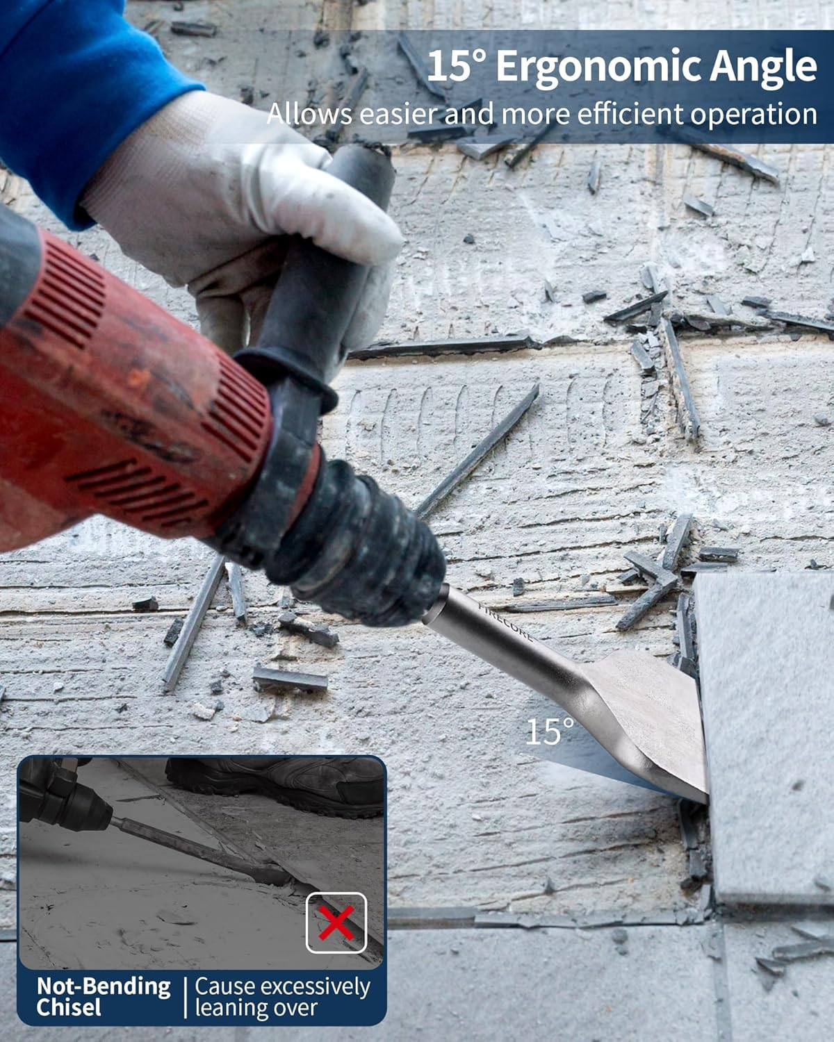 Firecore Sds-Plus Wide Flat Chisel 75X165Mm（3" X 6.5"） Bent Tile Scraping Jackhammer Drill Chisel（Fs18365） image number 5
