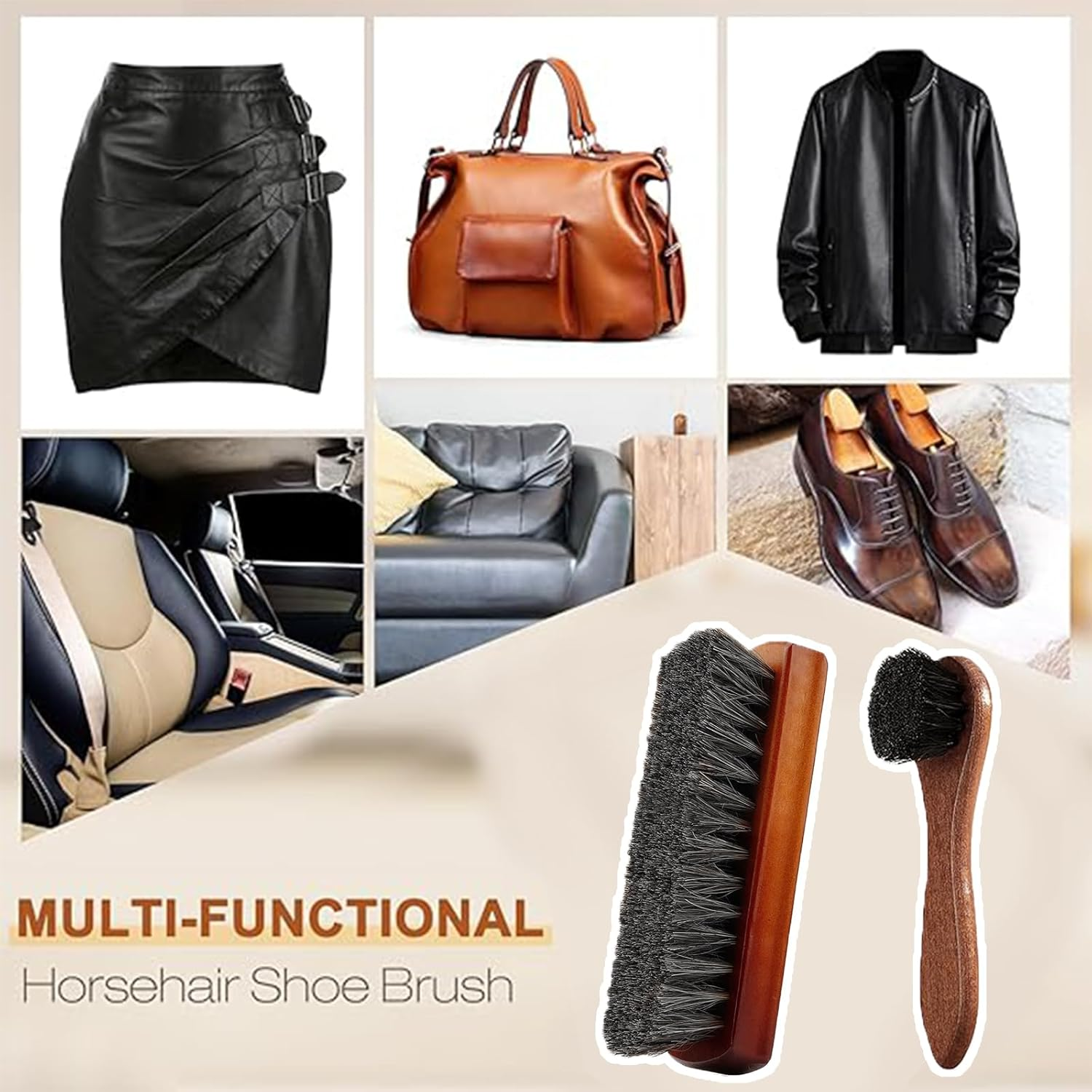Itadaku 2 Pcs Horsehair Shoe Brush Set, Leather Cleaning and Polishing Brushes for Shoes, Boots, and Leather Goods, Shoe Polish Daubers Applicators for Effective Care & Maintenance image number 2