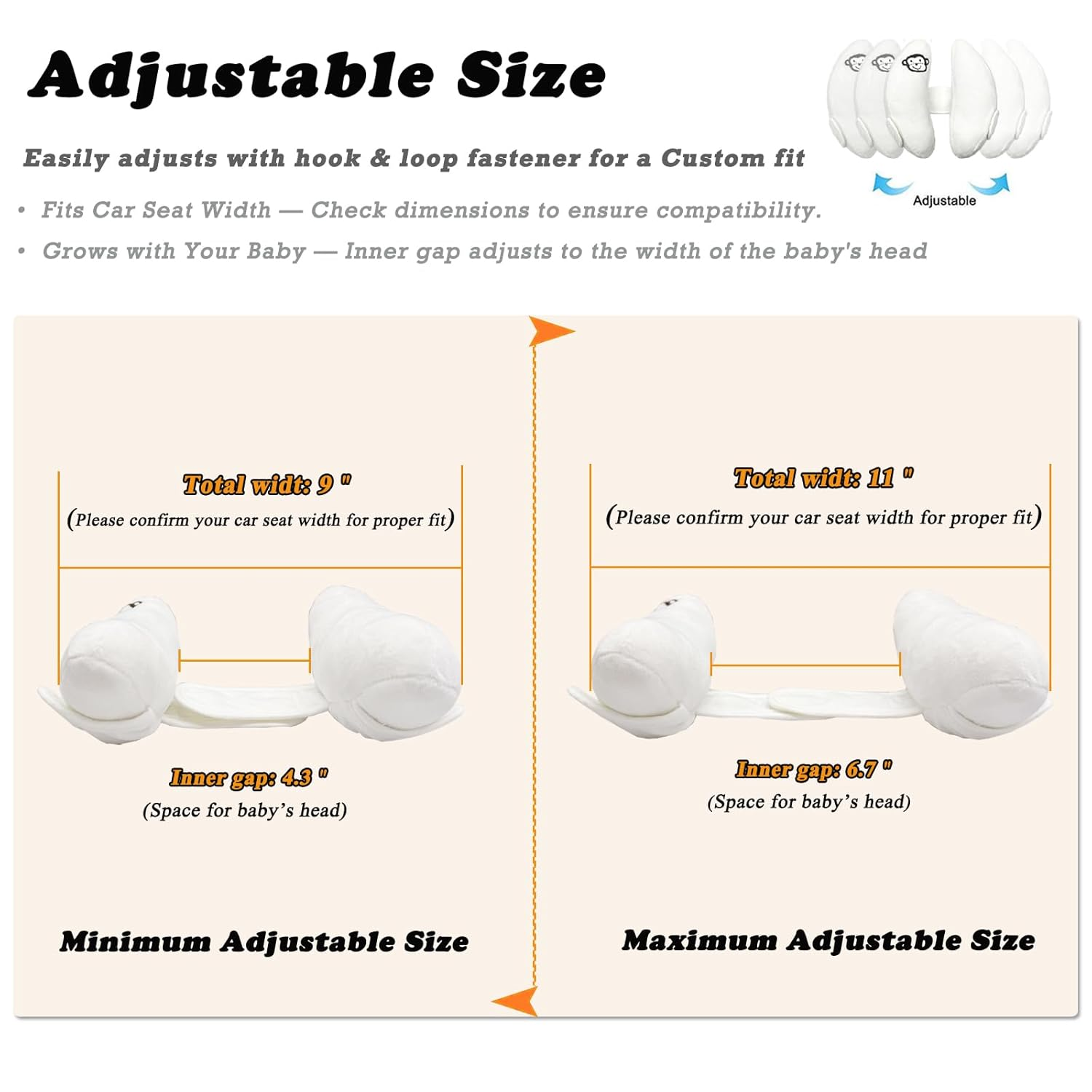 Adjustable Travel Pillow for Kids Toddler, Portable Head Support for Car Seats for Newborn, Head Support Pillow for Baby, Headrest Pillows for Cars, Rest Baby'S Head Comfortably in Any Position image number 3