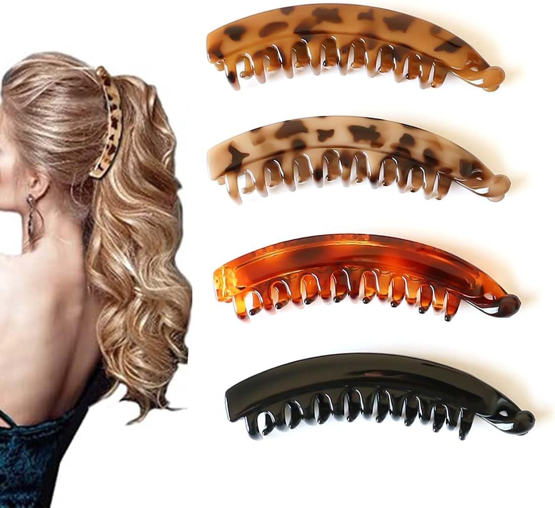 Women'S Hair Clips, Pack of 4 Large Banana Hair Clips, Vintage Banana Clip, Ponytail Hair Clip, Thick Hair for Women and Girls image number 4