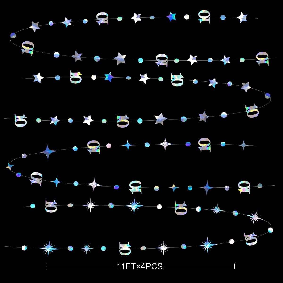 Iridescent 10Th Polka Dot Star Garland Streamer Holographic Metallic Paper 10 Sign Hanging Bunting Banner for Boys Girls Happy 10 Years Old Double Digits Ten Birthday 10Th Anniversary Party Decoration image number 3