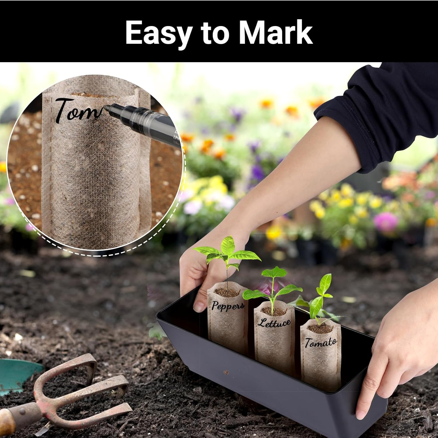 Seed Starter Bags Small, 200PCS 3X4 Inch Non-Woven Nursery Plant Grow Bags, Fabric Seedling Bags Pots Pouch for Plants Seeding Clones Home Garden Supply