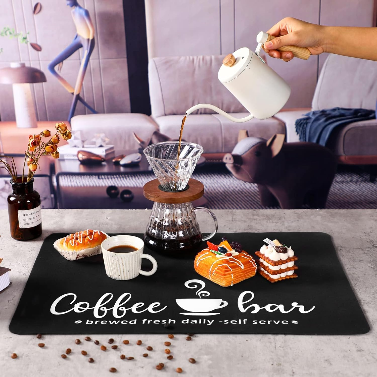 HOLADAWN Non-Slip Coffee Machine Mat, Absorbent Dish Drying Mat for Coffee Bar & Kitchen Counter Accessories image number 2