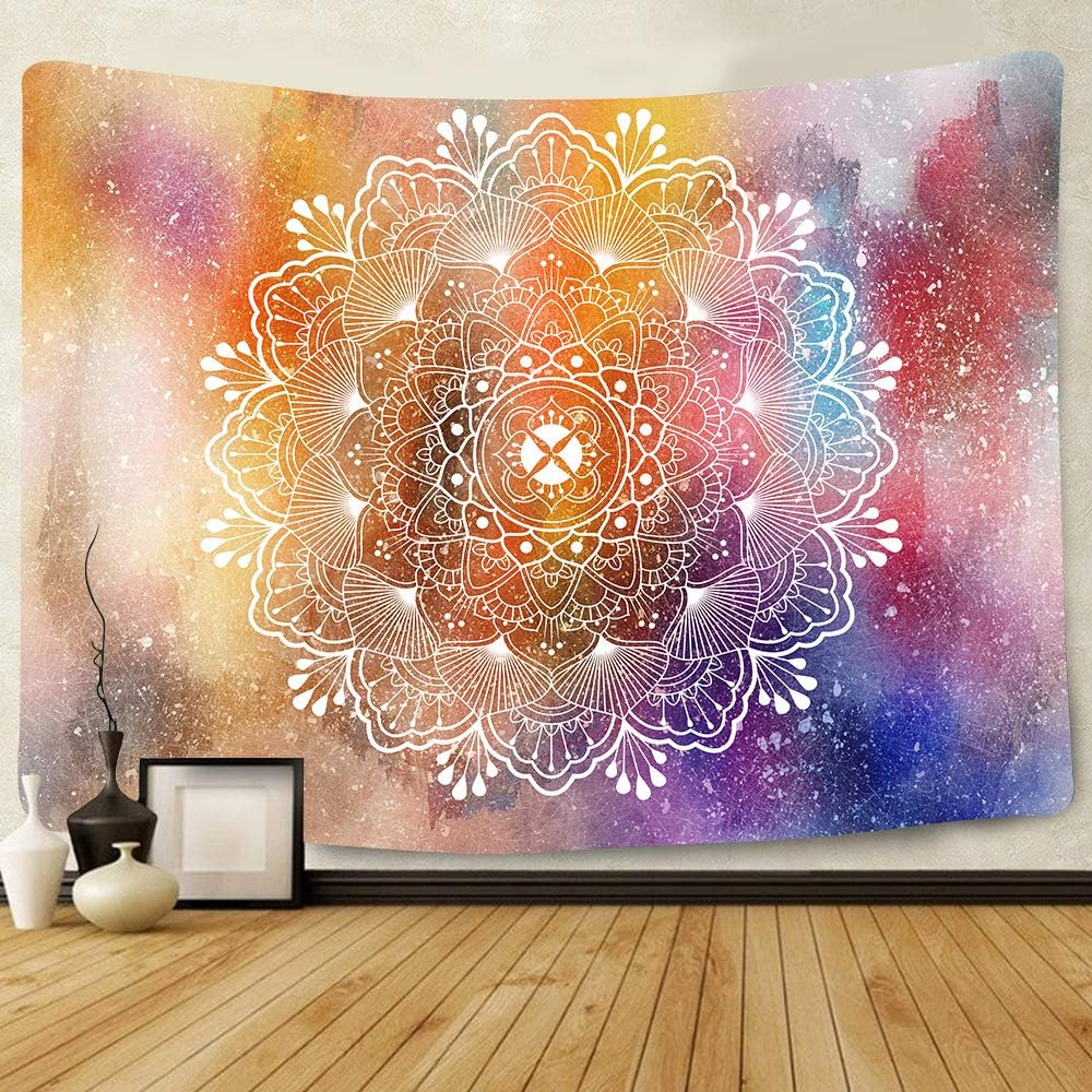Simsant Multicolor Tapestry Flower Psychedelic Mandala Bohemian Tapestries Wall Hanging,Indian Wall Art Picnic Bedsheet Blanket Wall Art Bedding (Multicolor,80X60Inches (203.2X152.4Cm) SILX030 image number 2