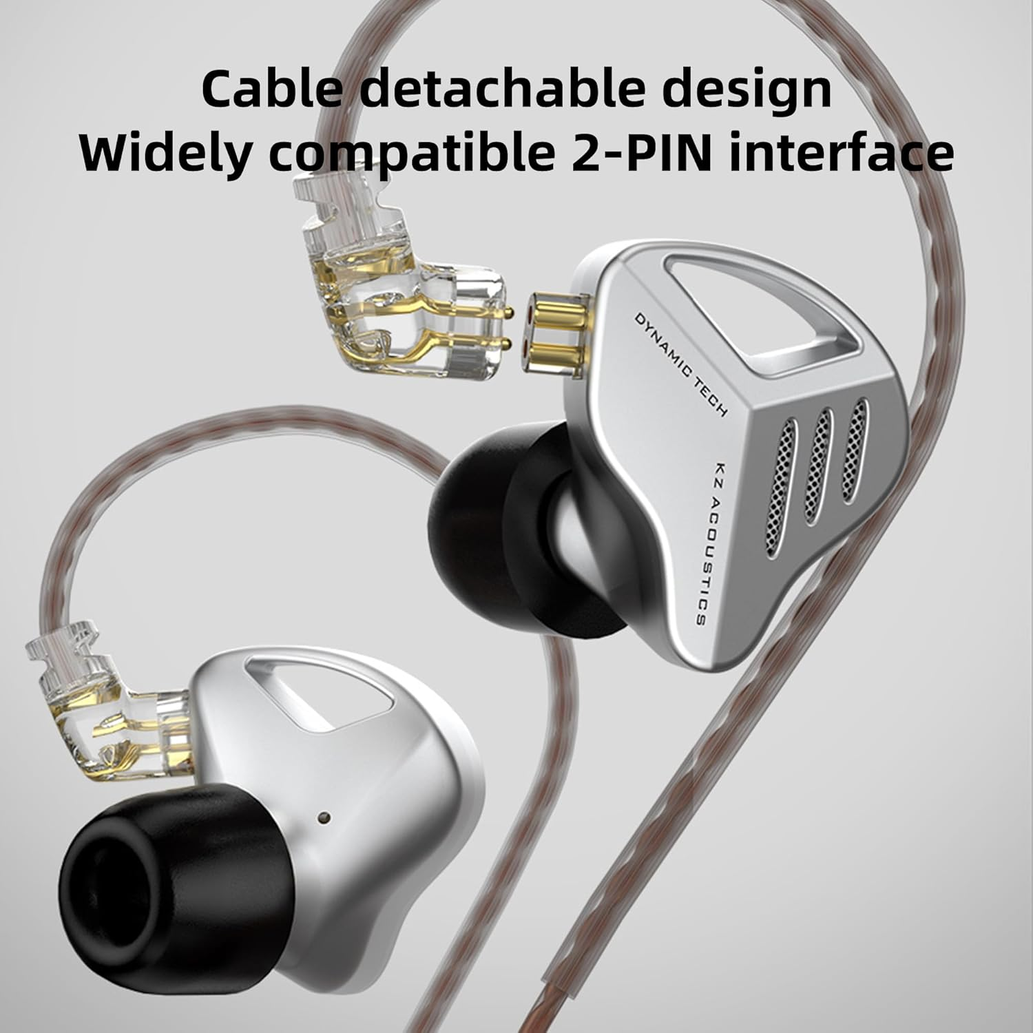 KZ ZVX Hifi In-Ear Monitor Headphones Dual Dynamic Driver In-Ear Headphones with Detachable OFC Flat Cable 2 Pin 0.75Mm for Audiophile PC MP3 Mp4(With Microphone, Silver) image number 4