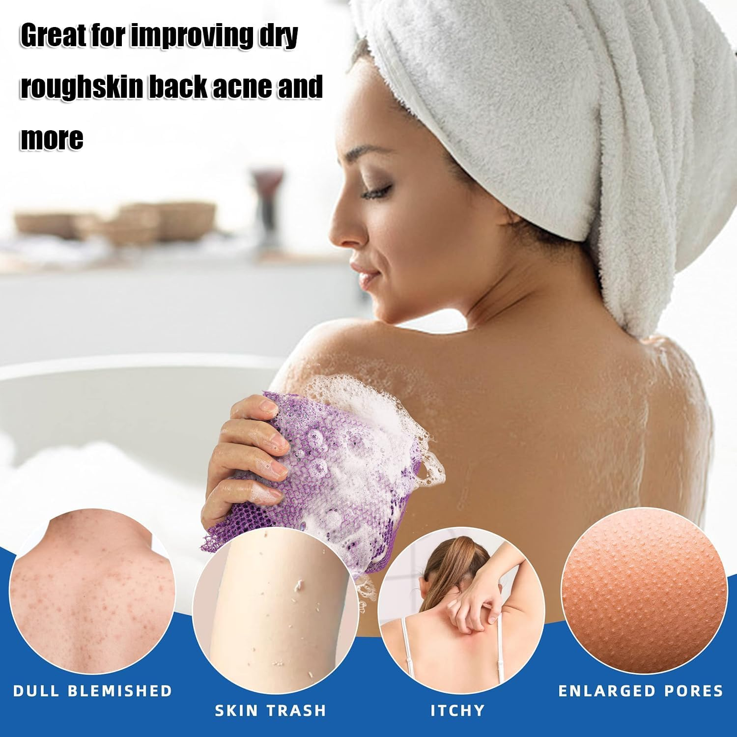 2Pcs African Exfoliating Net, African Exfoliating Sponge, Nylon Back Scrubbers, Shower Sponge Body Sponge, Deep Cleaning African Net Bathing Sponge for Men and Women 80 &times; 30Cm image number 2
