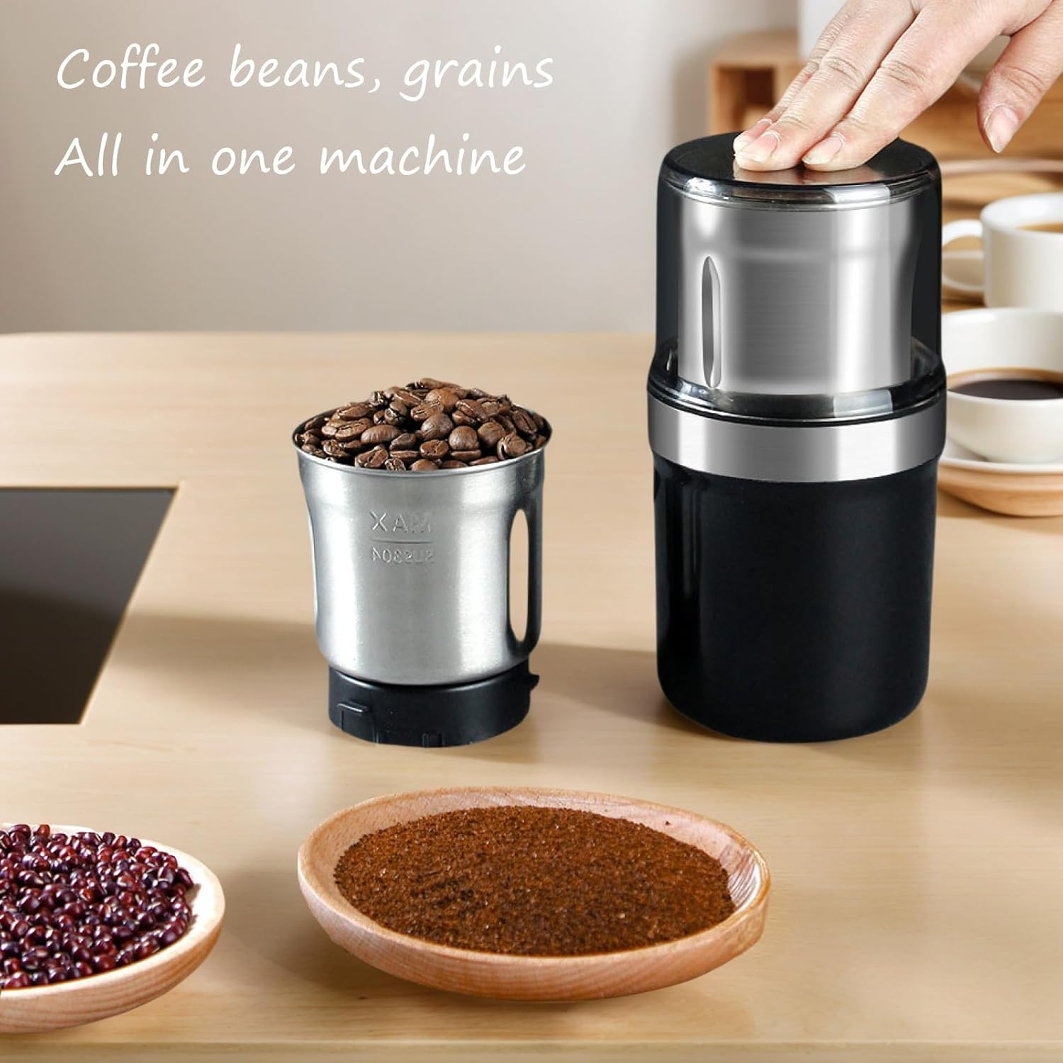 Electric Coffee Grinder & Herb Grinder, Spice Grinder | 3.5Oz /100G Capacity | 200W | Stainless Steel Blade | One-Touch Control | Multigrinder for Home, Kitchen, Camping (Dual Blade Set) image number 3